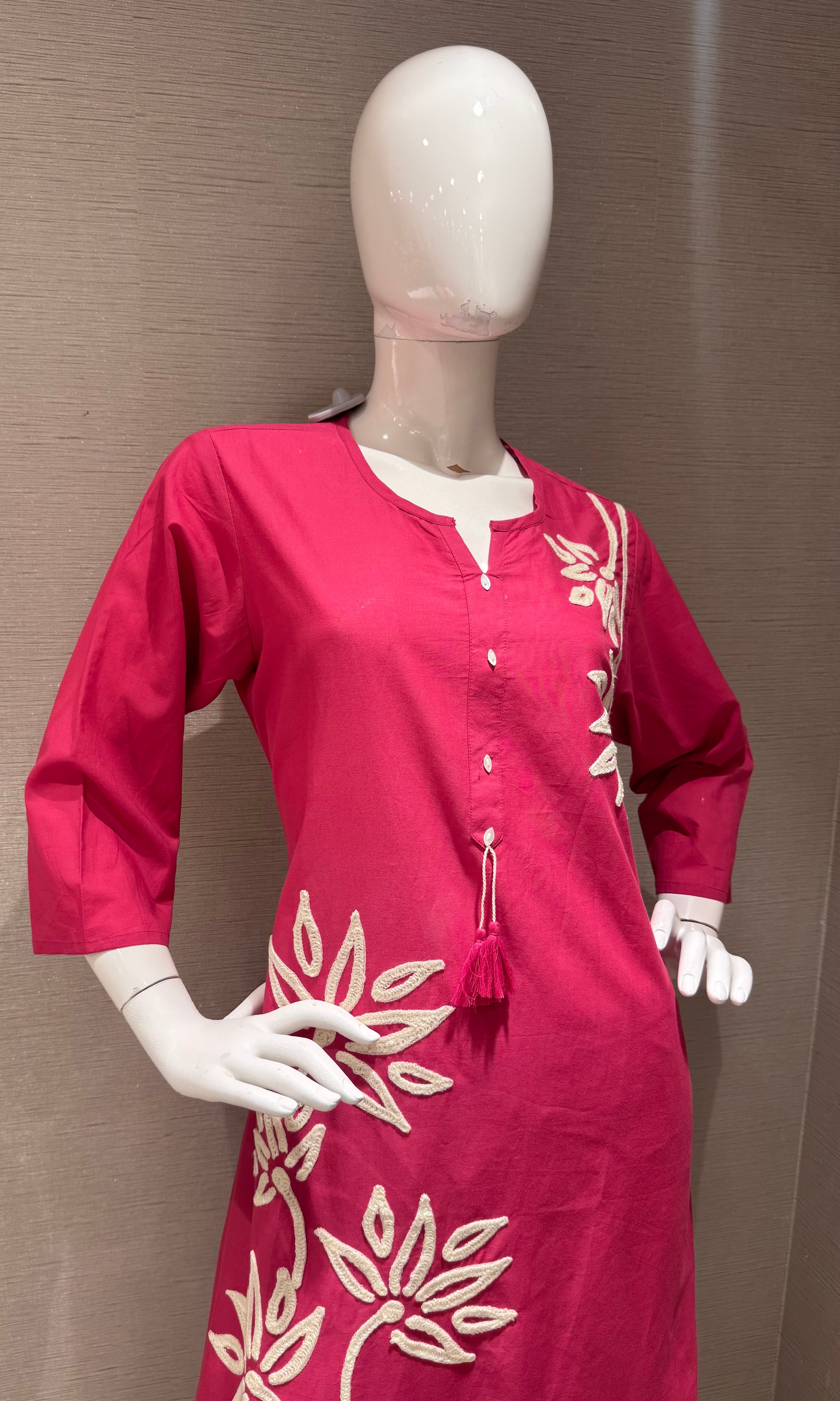 pink embroidery cotton kurta set with a dupatta