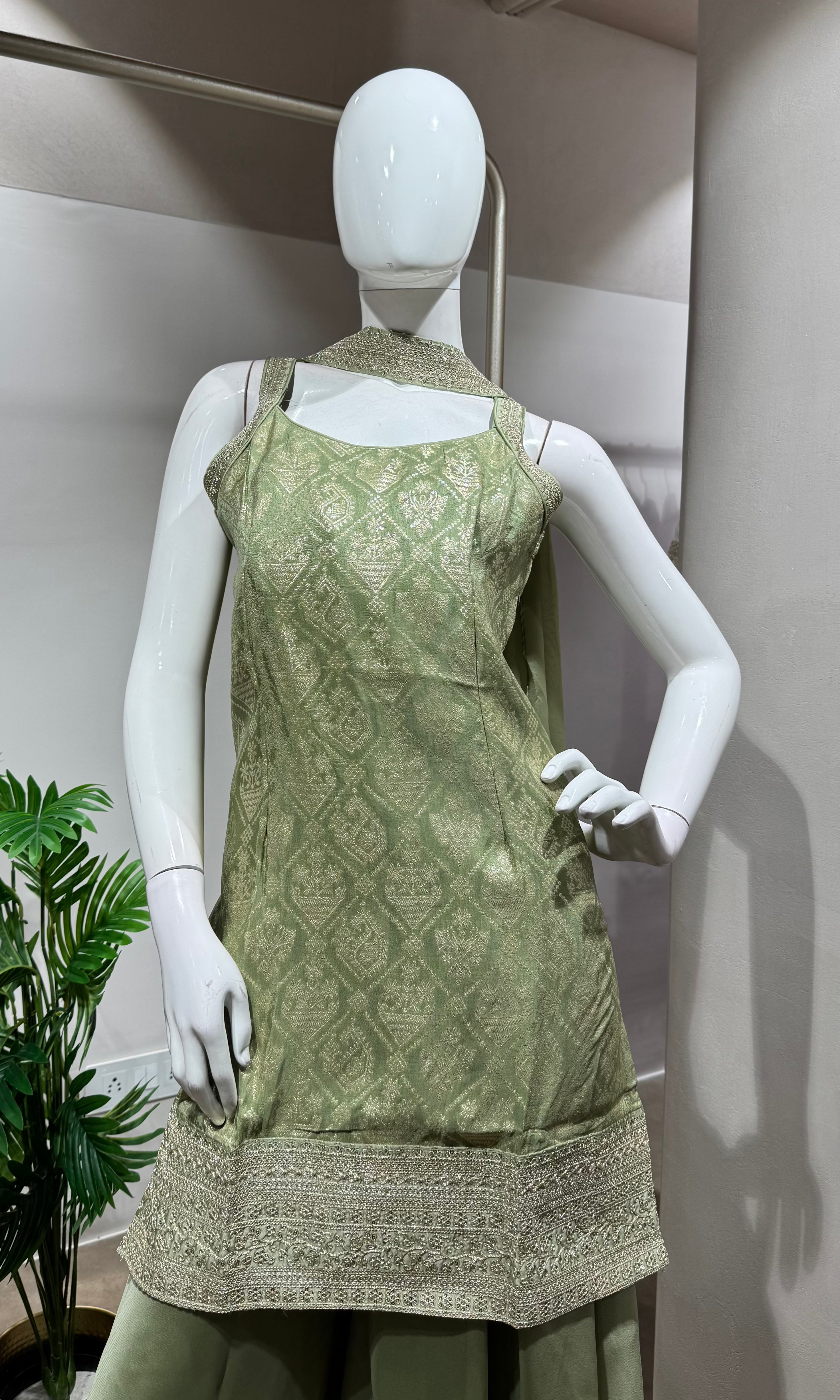 Green Sharara with Golden Embroidery