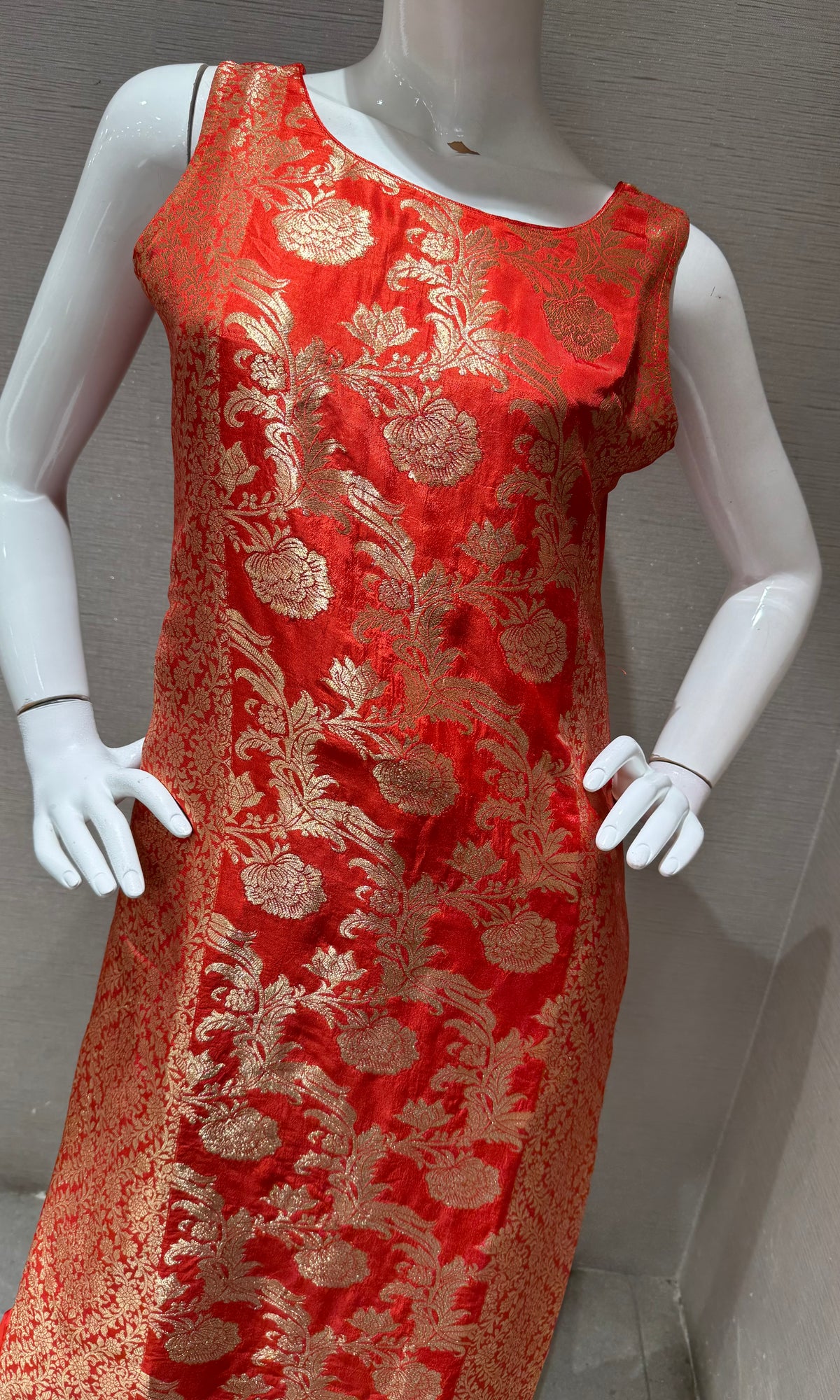 Orange Banarasi Silk Golden Floral Zari kurta set