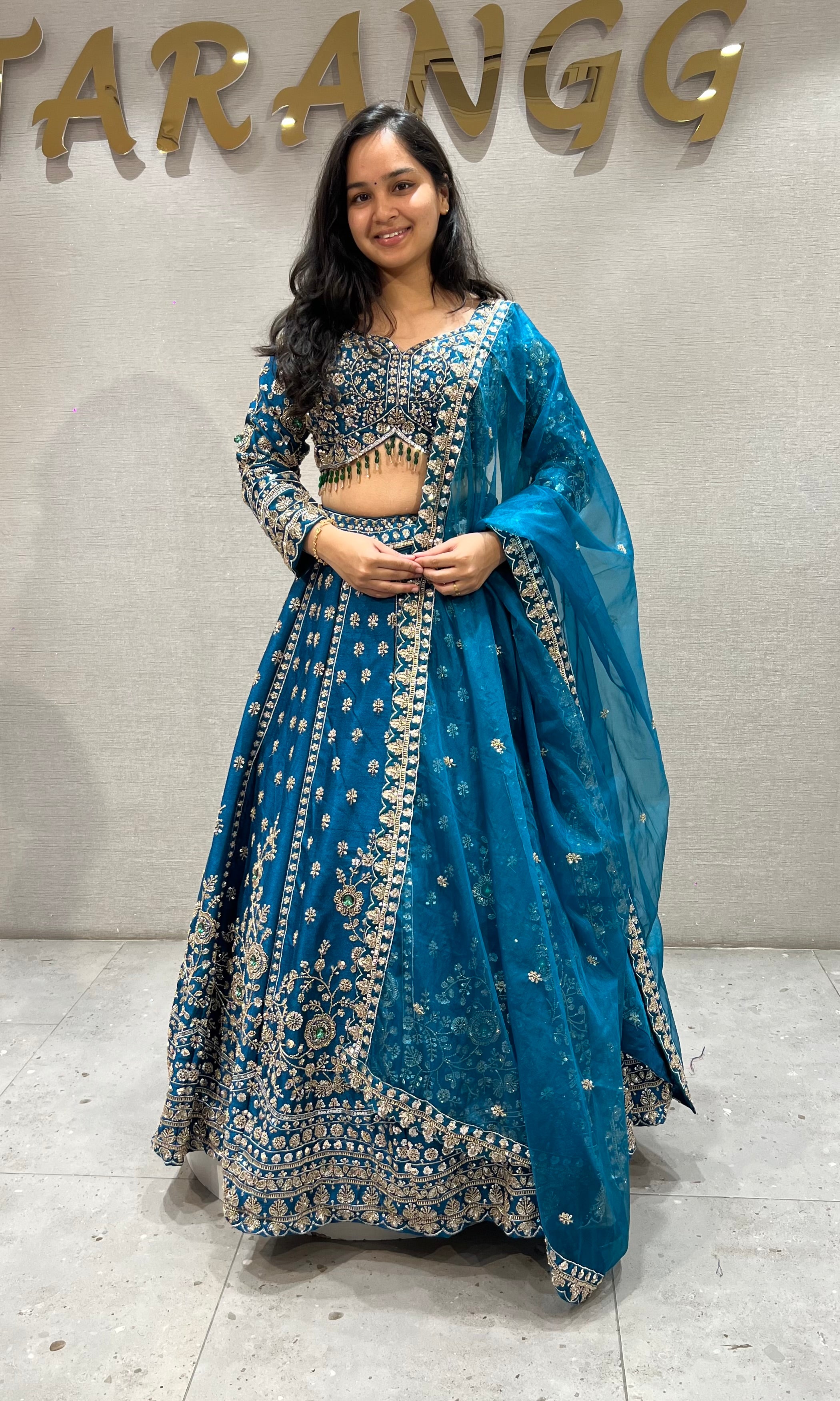 Blue Embroidered Lehenga Choli Set with Net Dupatta