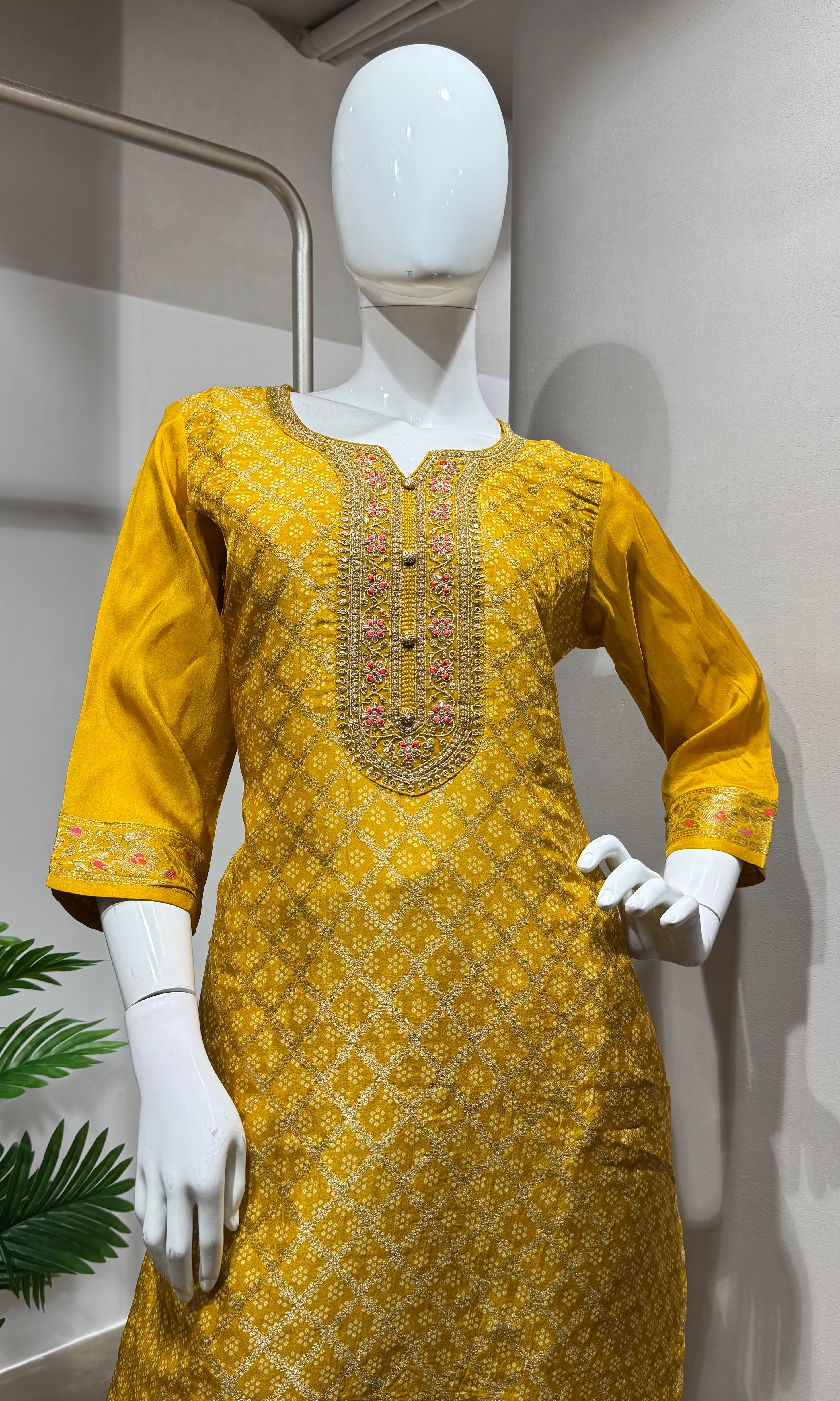 Mustard Yellow Embroidered Kurta Set