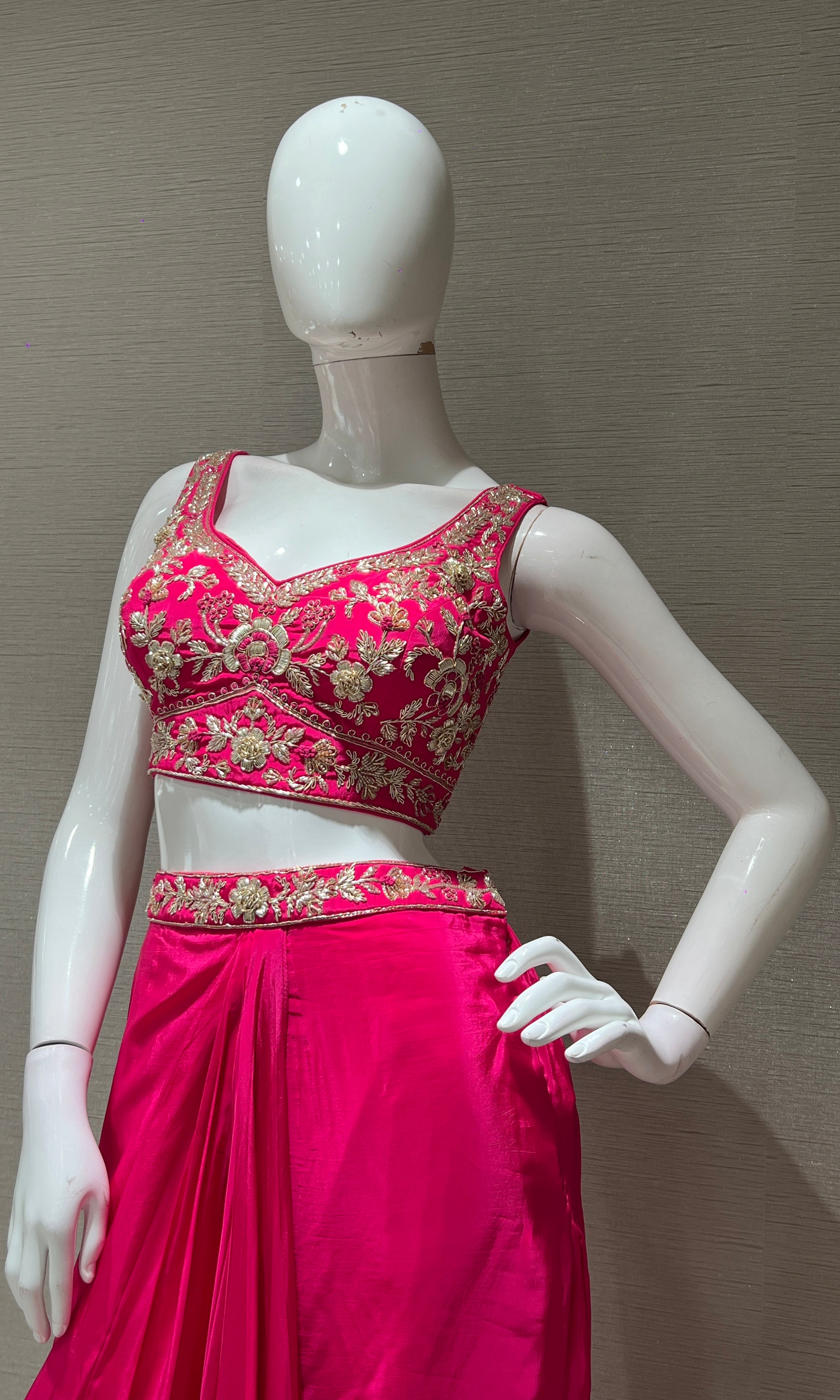 Rani pink EMBROIDERED BLOUSE WITH SKIRT