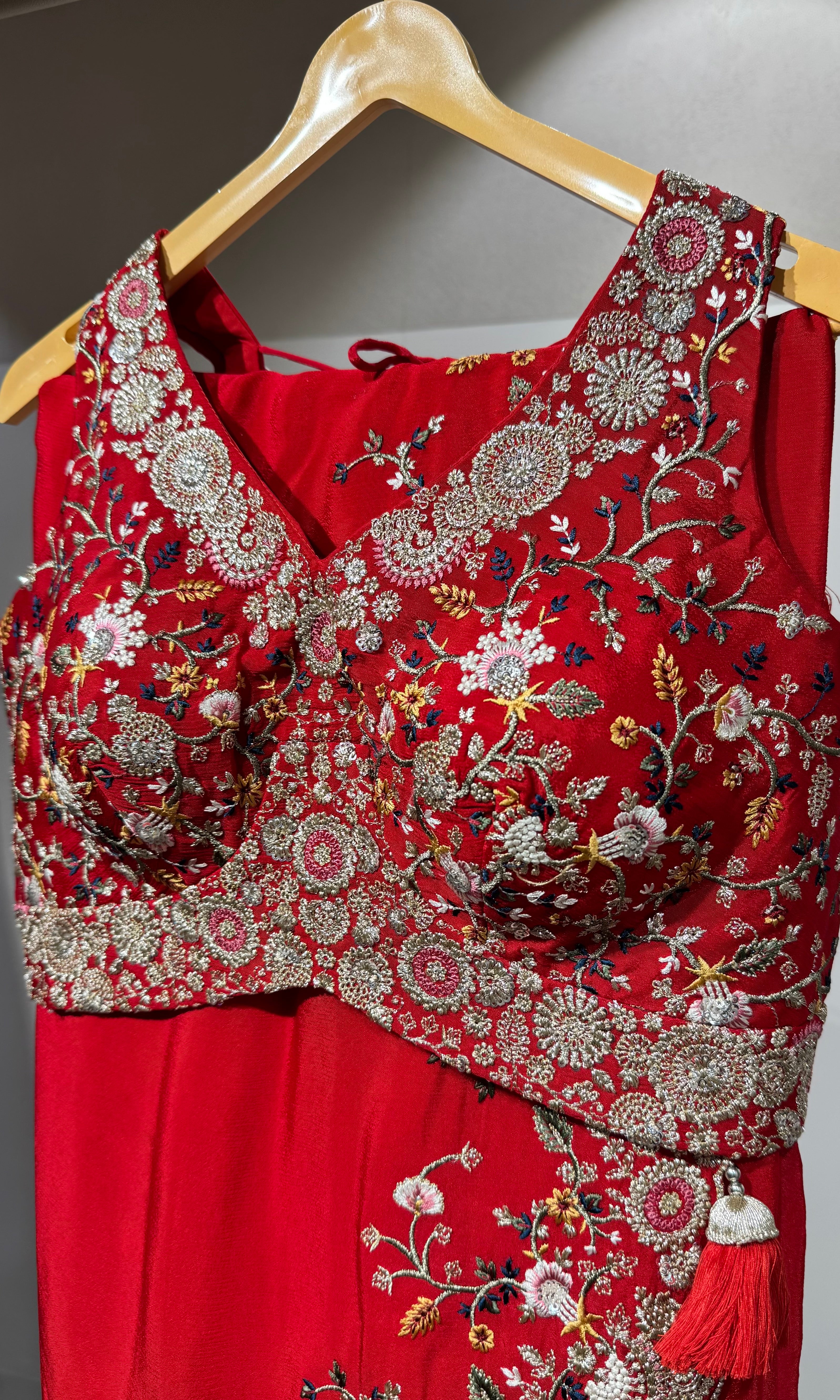 Red saree with EMBROIDERED blouse