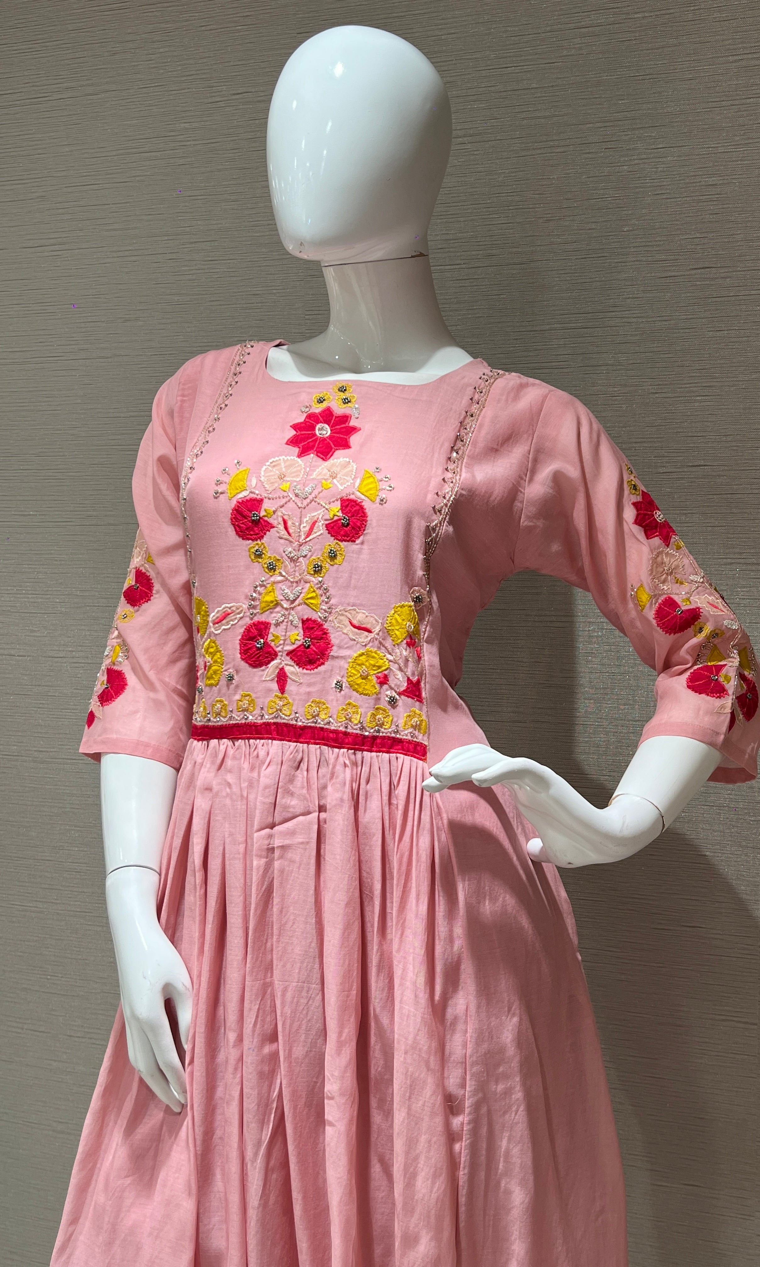 rose pink MUL CHANDERI kurta set
