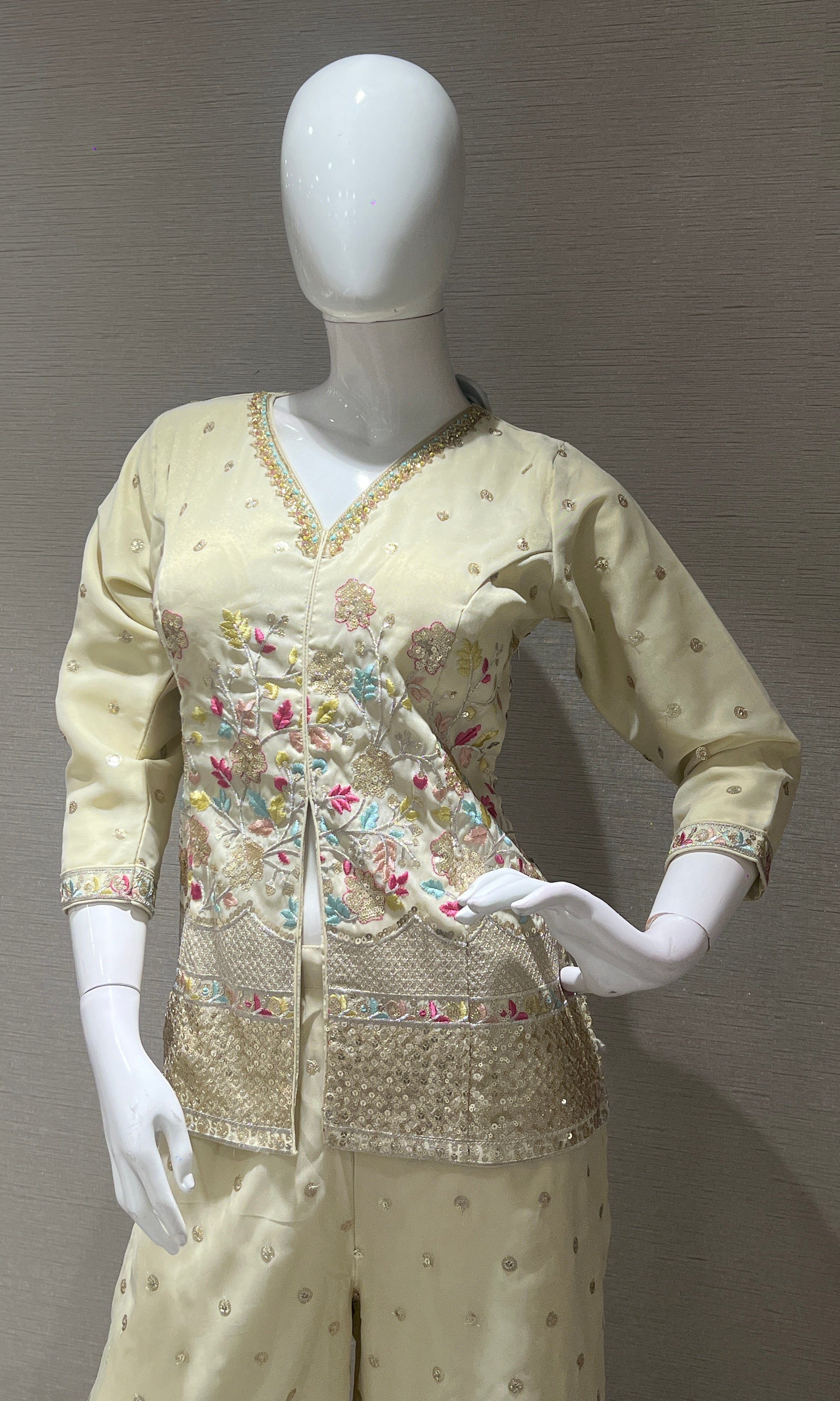 Off white Floral Embroidered Palazzo set