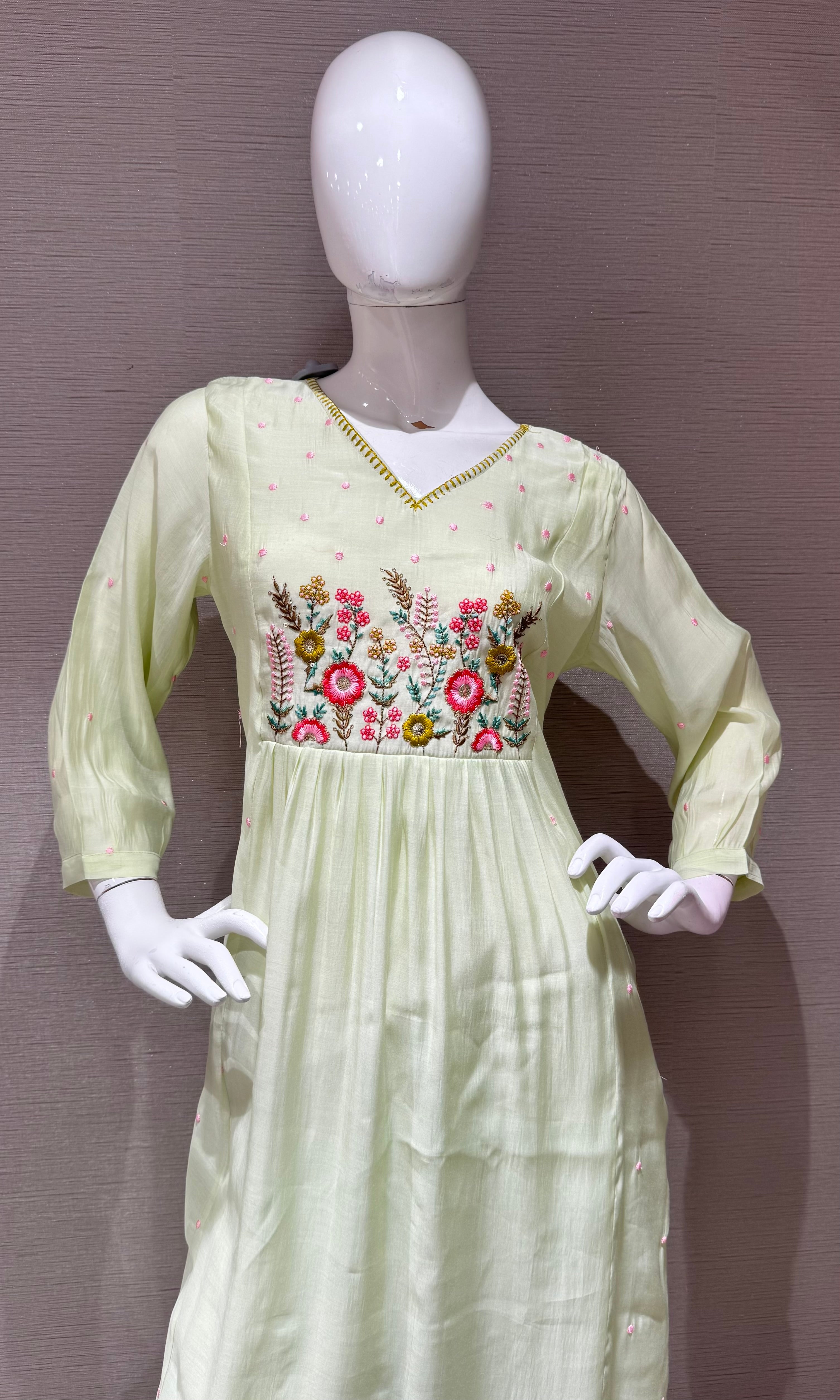 Pista green embroidery kurta set