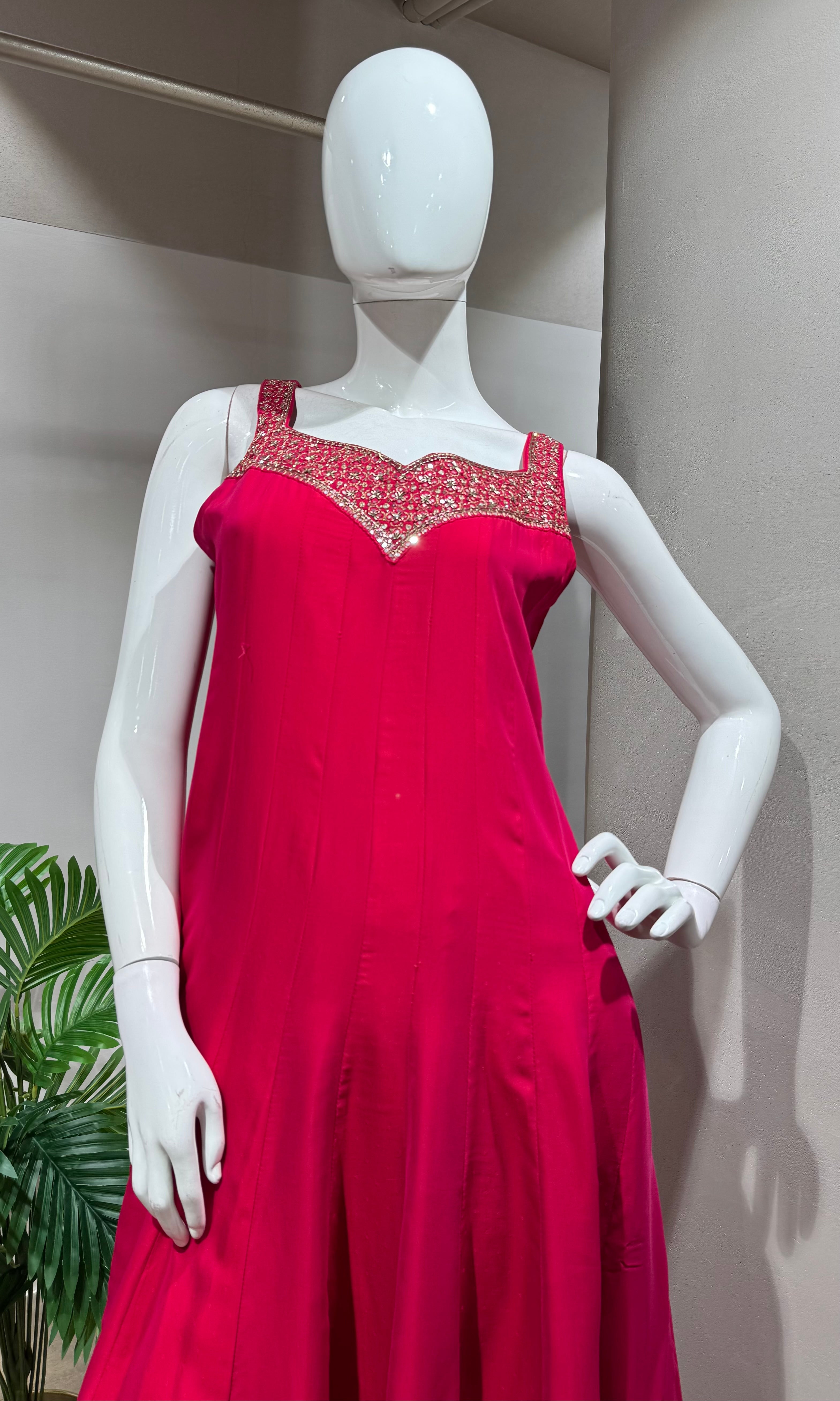 Rani Pink Anarkali SET with Zari Dupatta