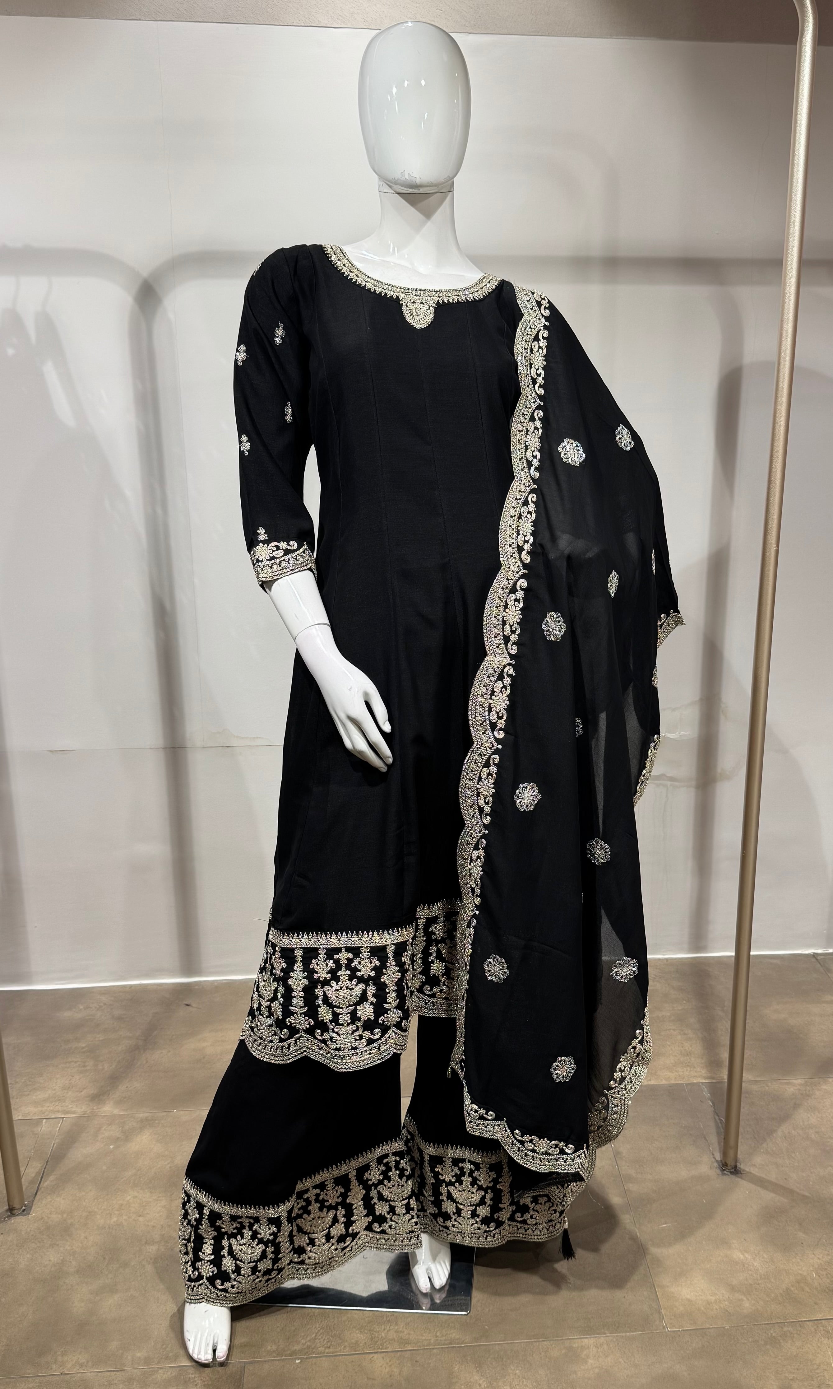 Black & Silver Georgette Anarkali Ensemble