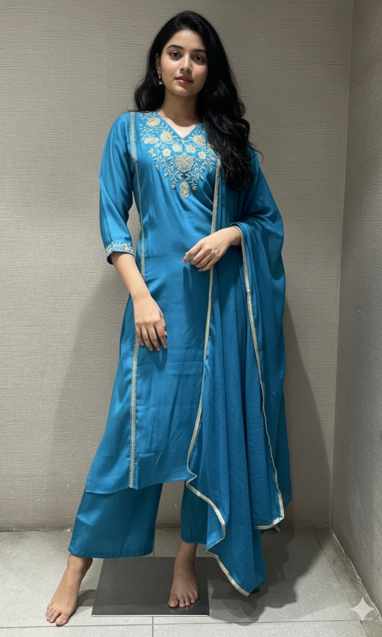 RAMA GOLDEN FLORAL EMBROIDERED KURTA SET