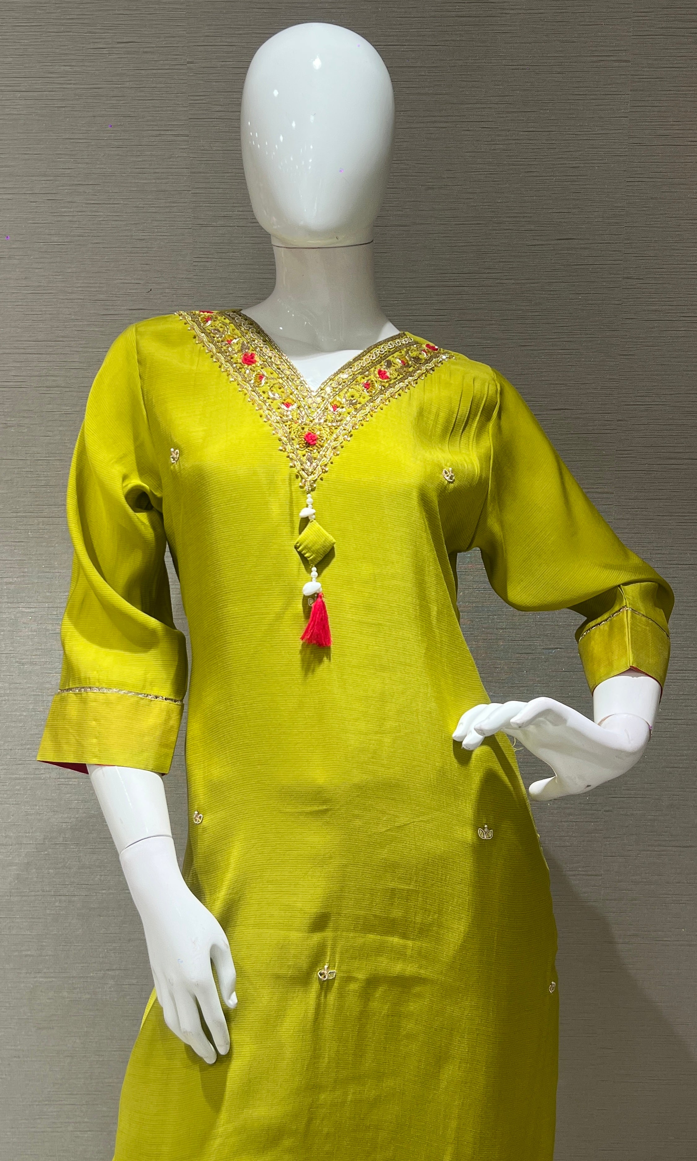 Liril embroidered kurta set with striped dupatta