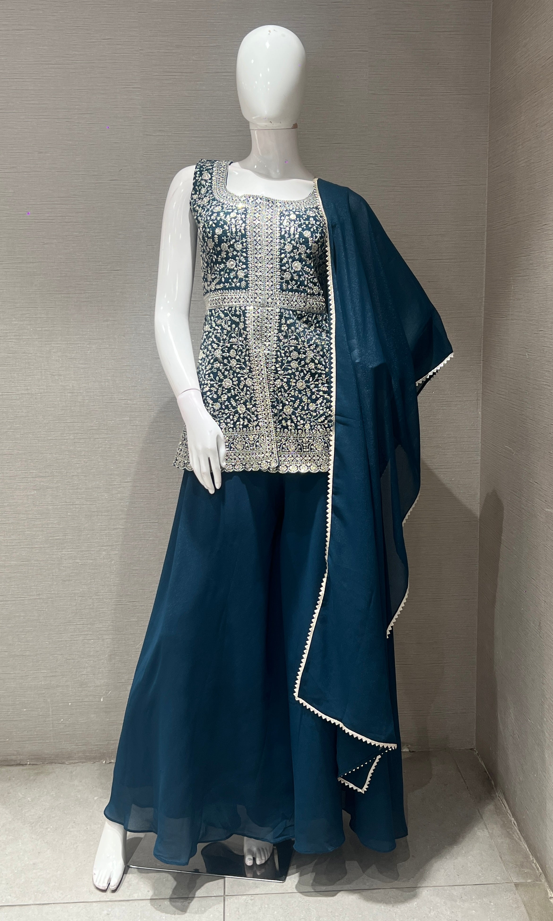 Blue EMBROIDERED PEPUM palazzo SET