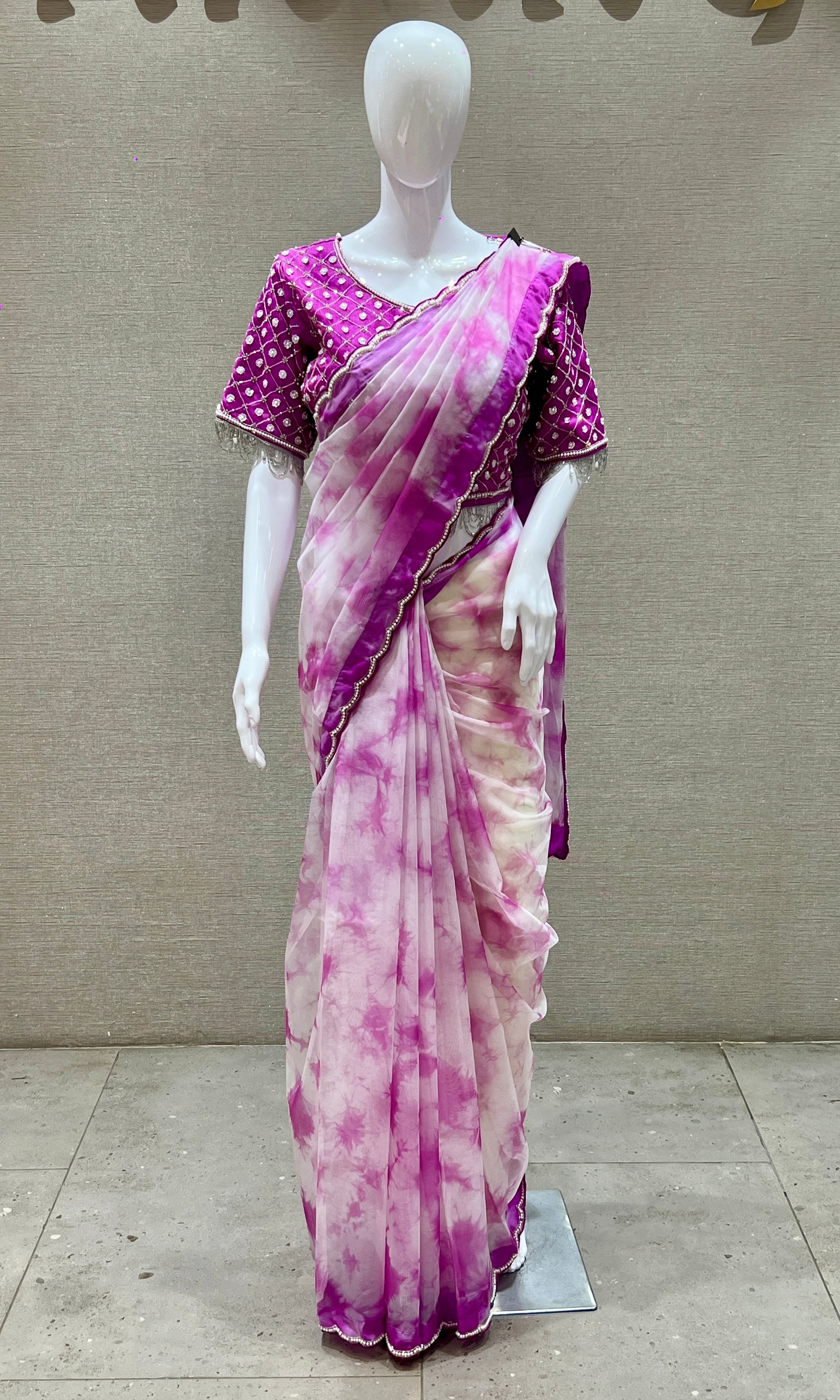 Purple Tie and Dye saree with ready blouse