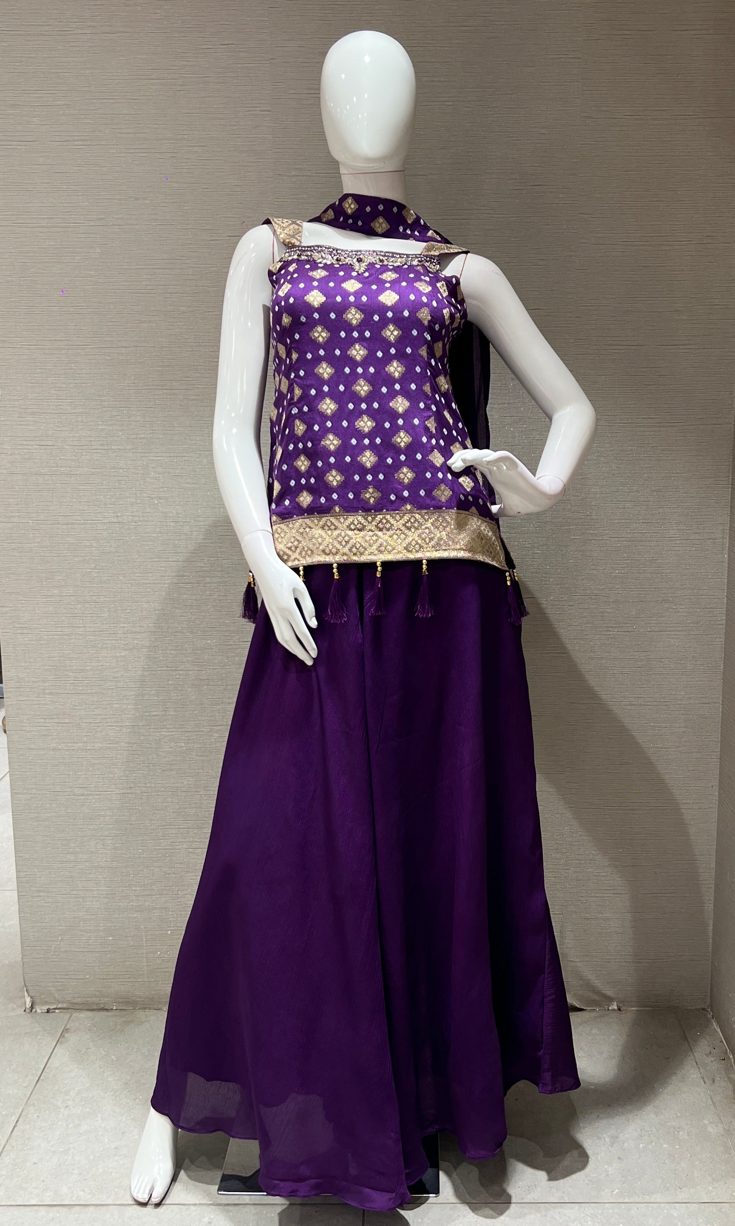 purple Bandhej Printed Palazzo set