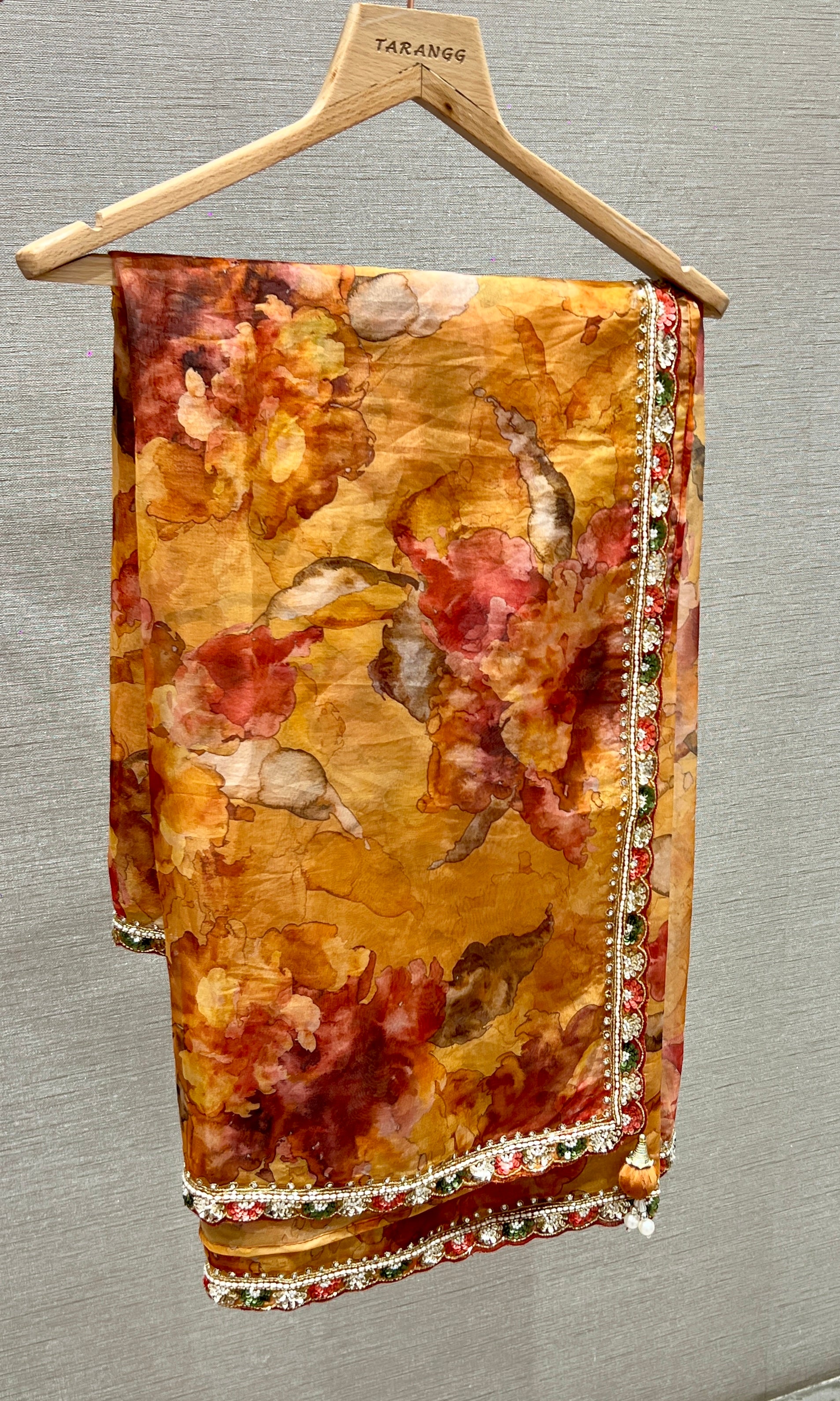 Rust floral saree with ready blouse