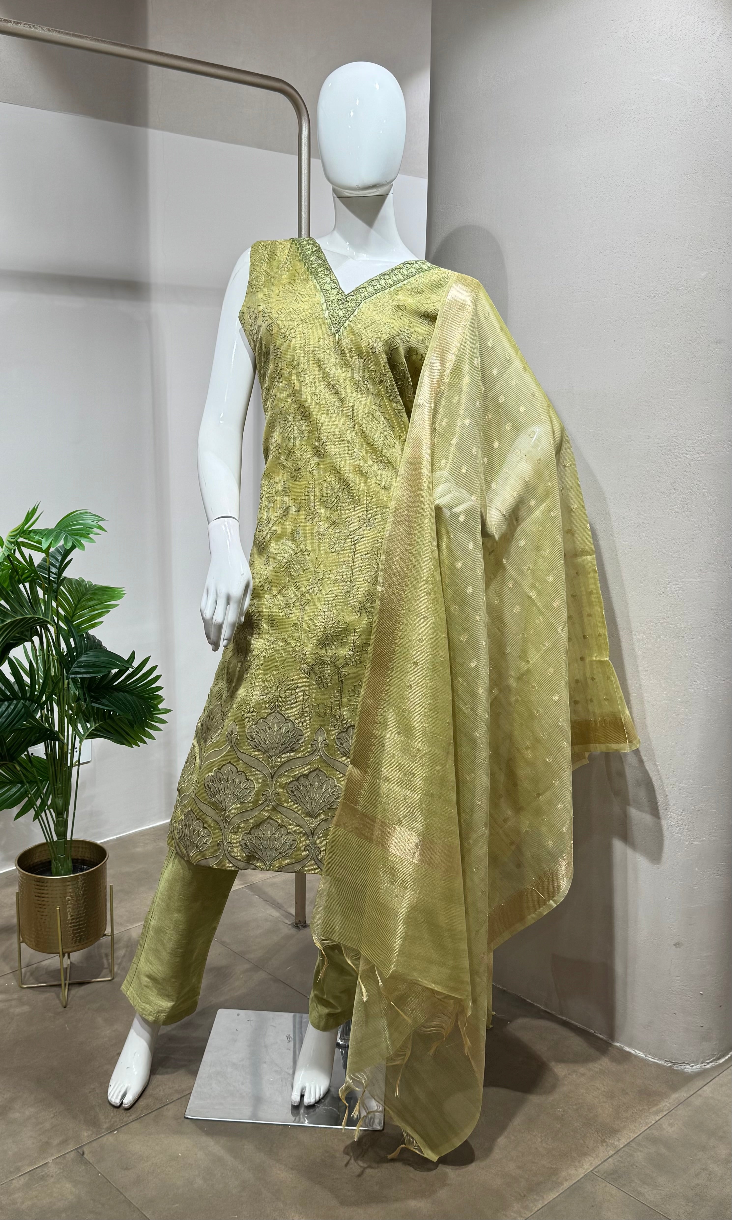 Light Green tissue printed Kurta Set