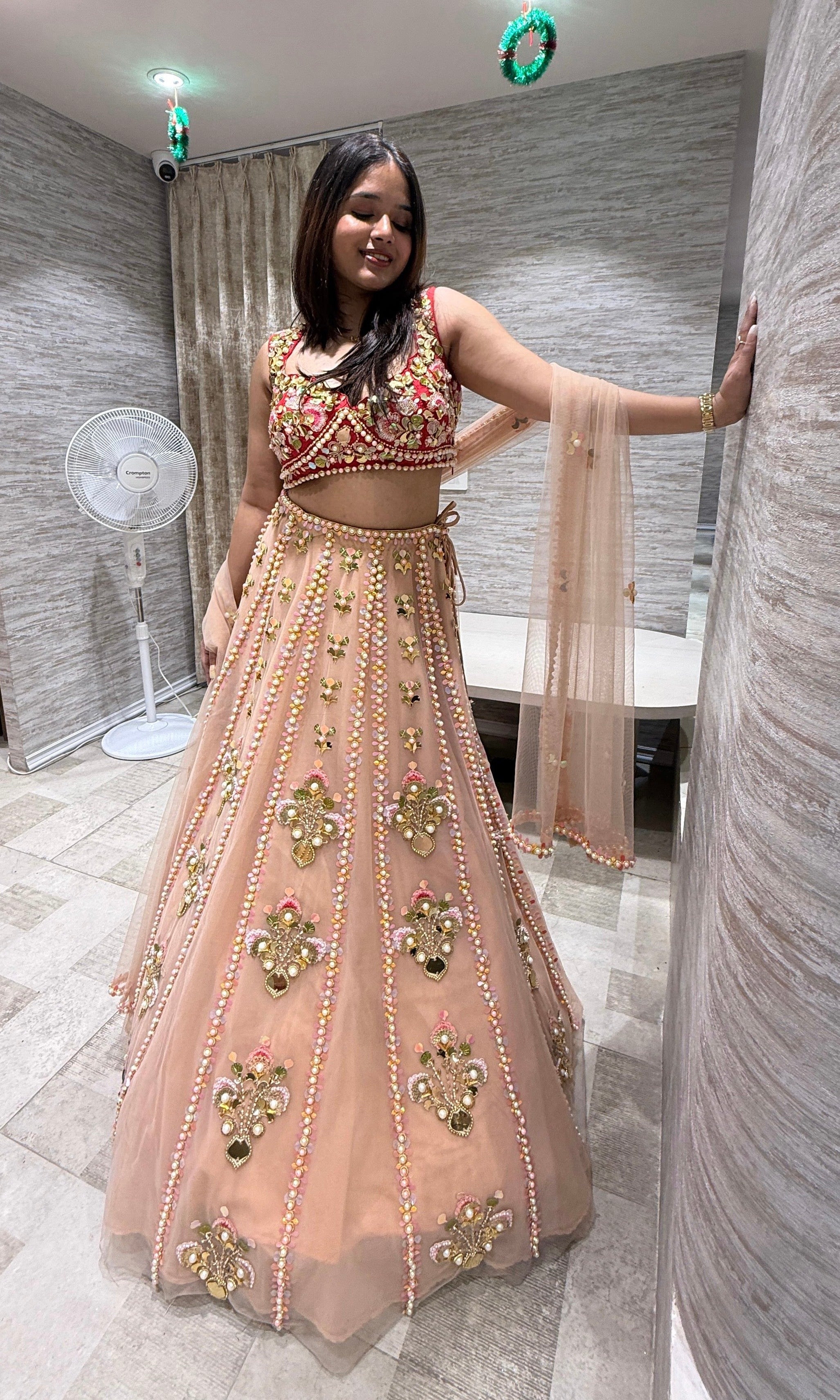 CORAL Blush & Gold Embellished Lehenga