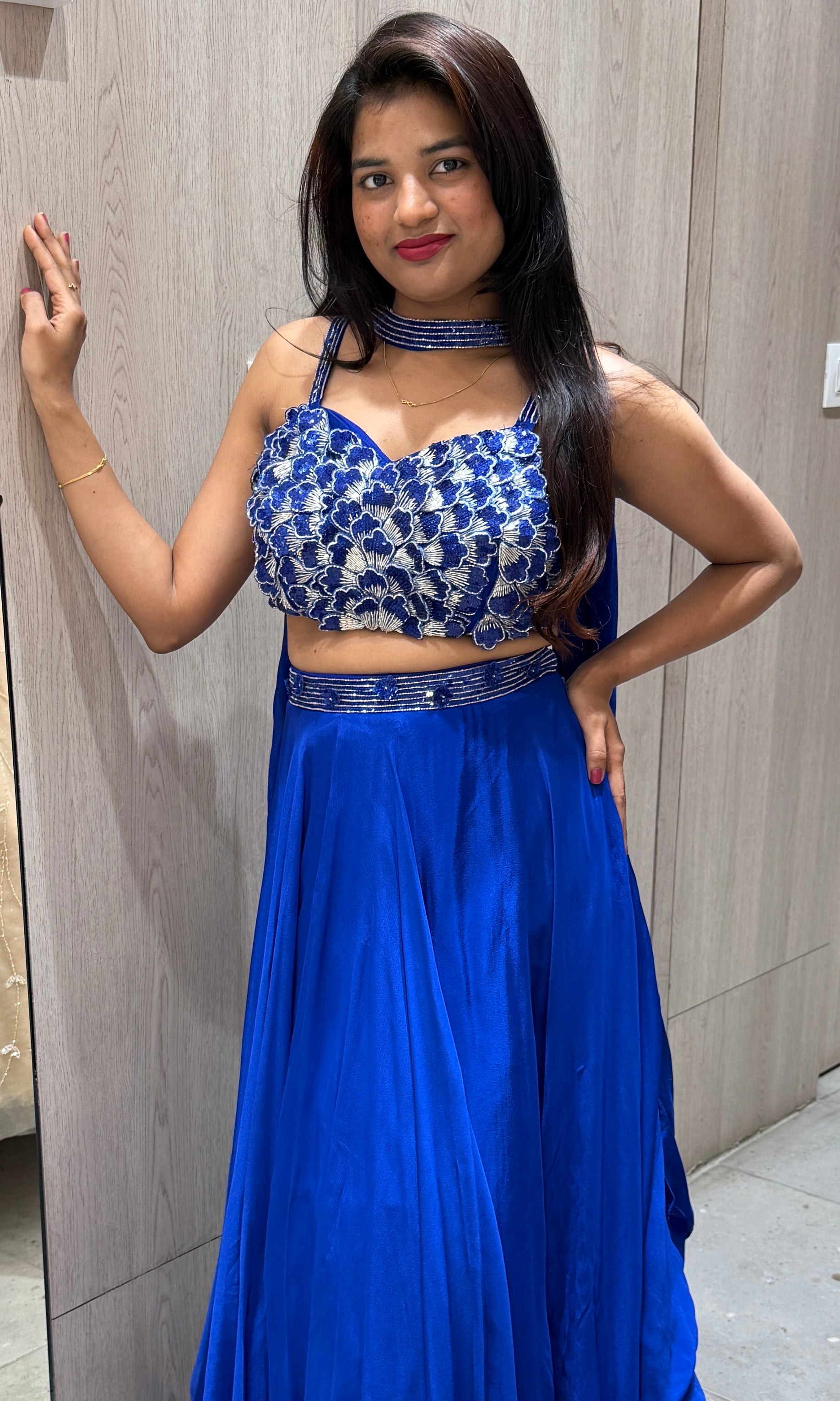 Blue lehenga with neck dupatta 1000