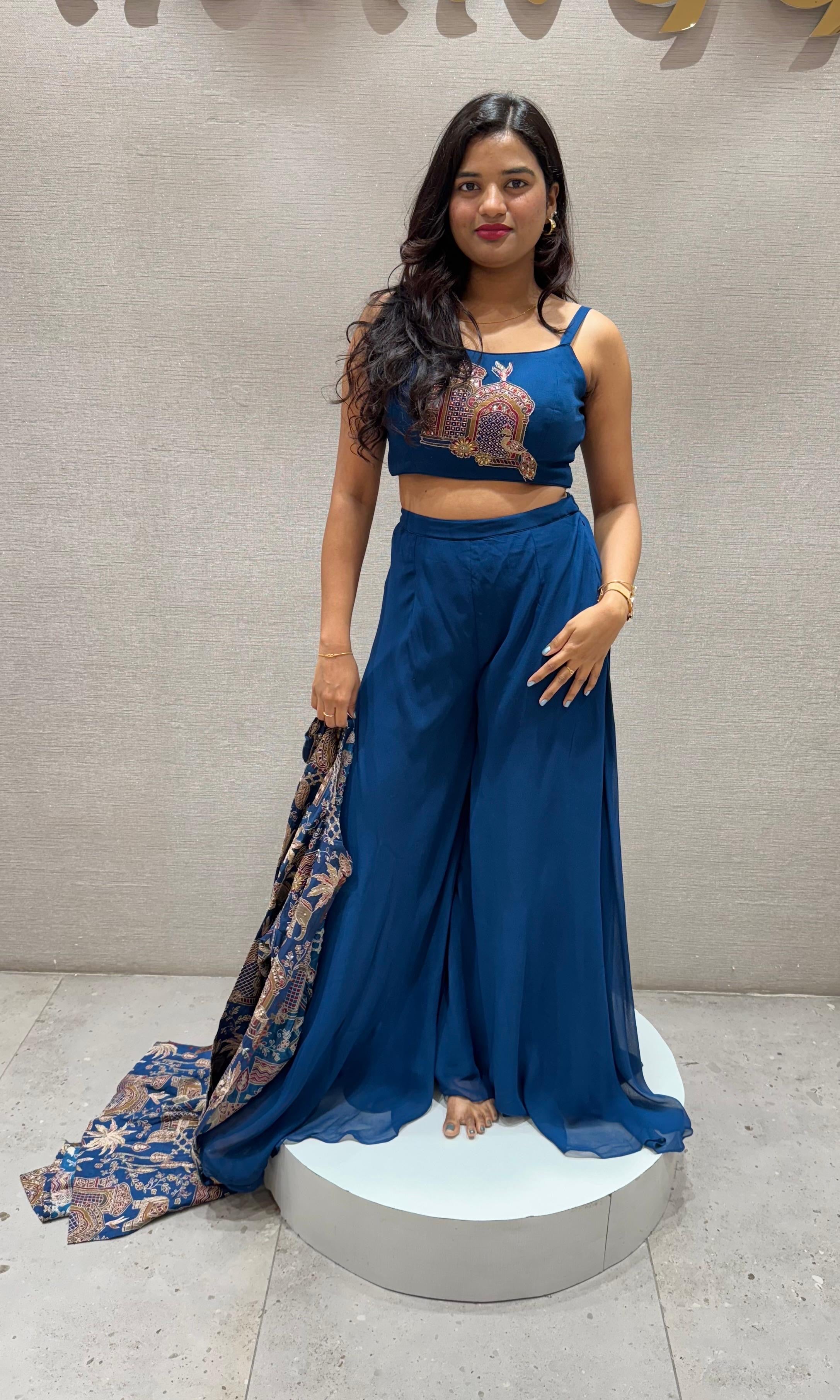 Blue PALAZZO SET WITH JACKET