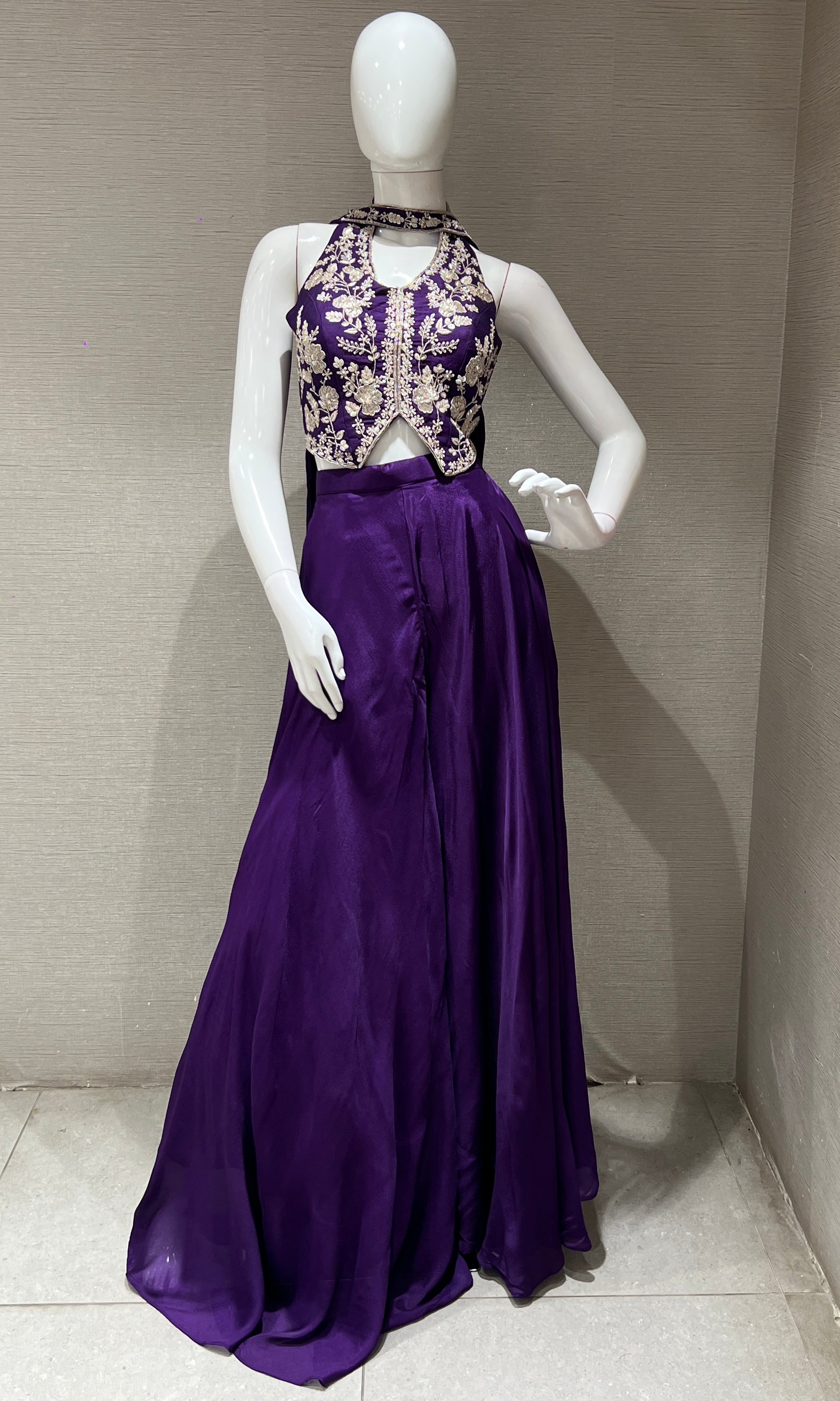 Purple and Gold Halter Neck Palazzo set