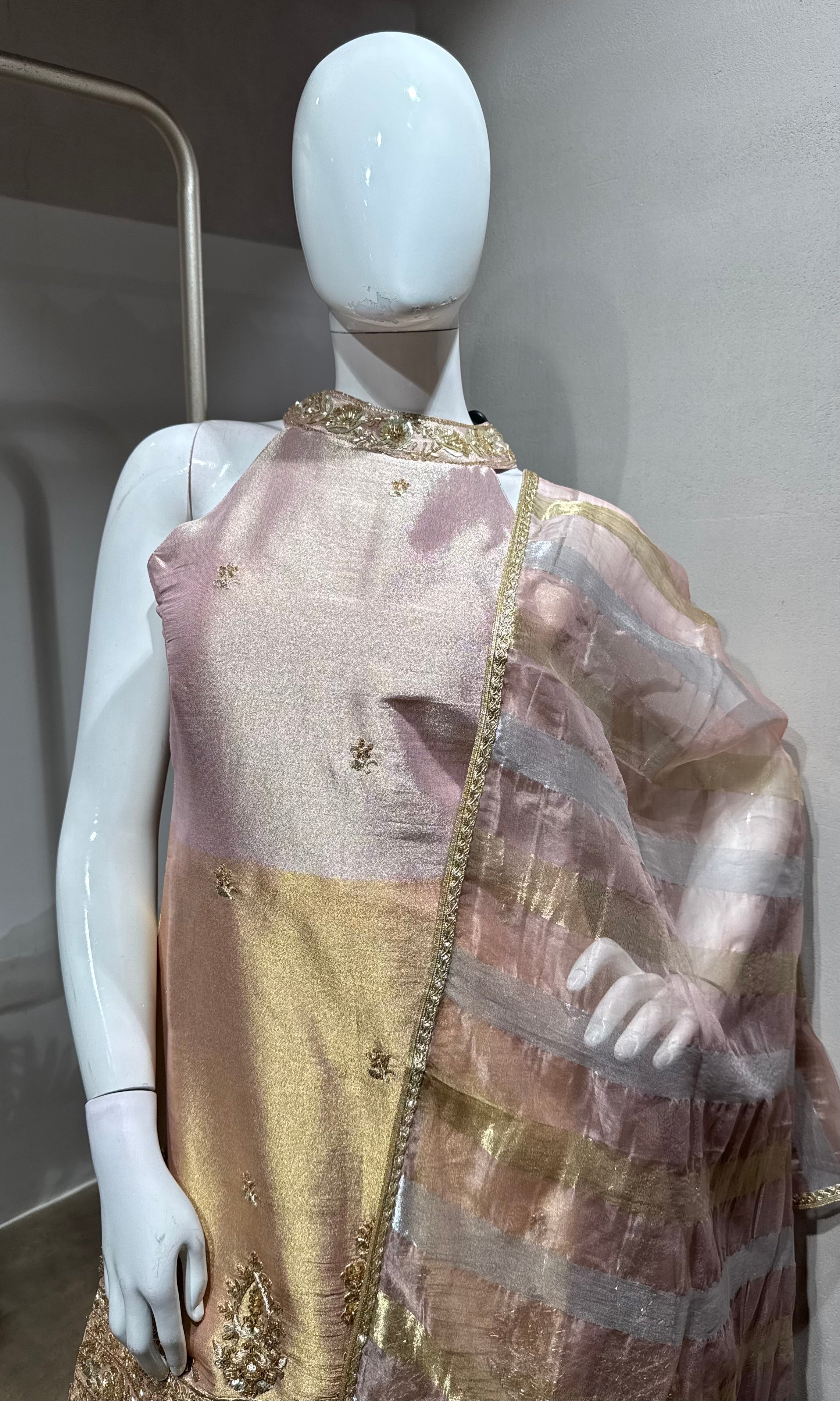 rose pink gold embellished sharara set