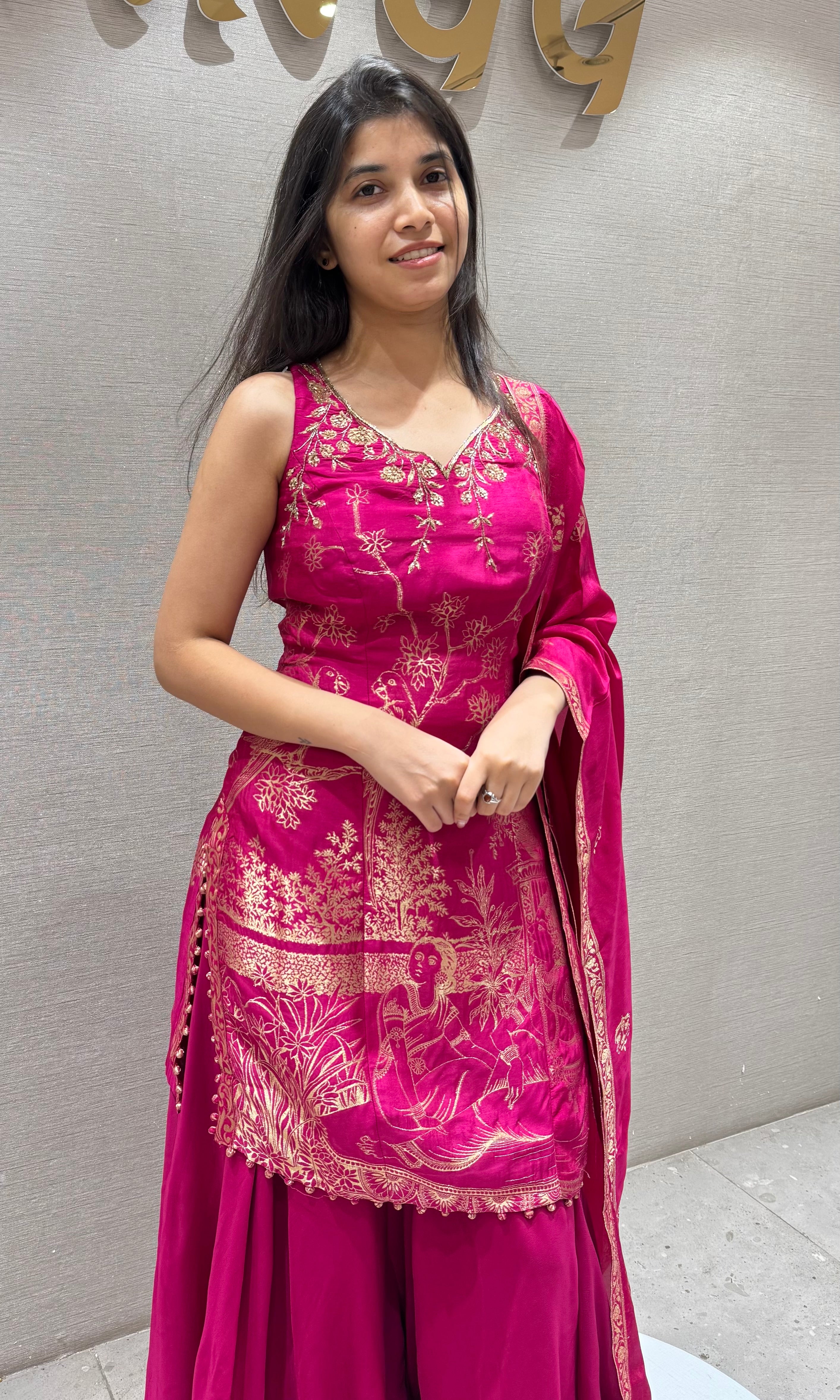 PINK Embroidered Chinon Sharara Set