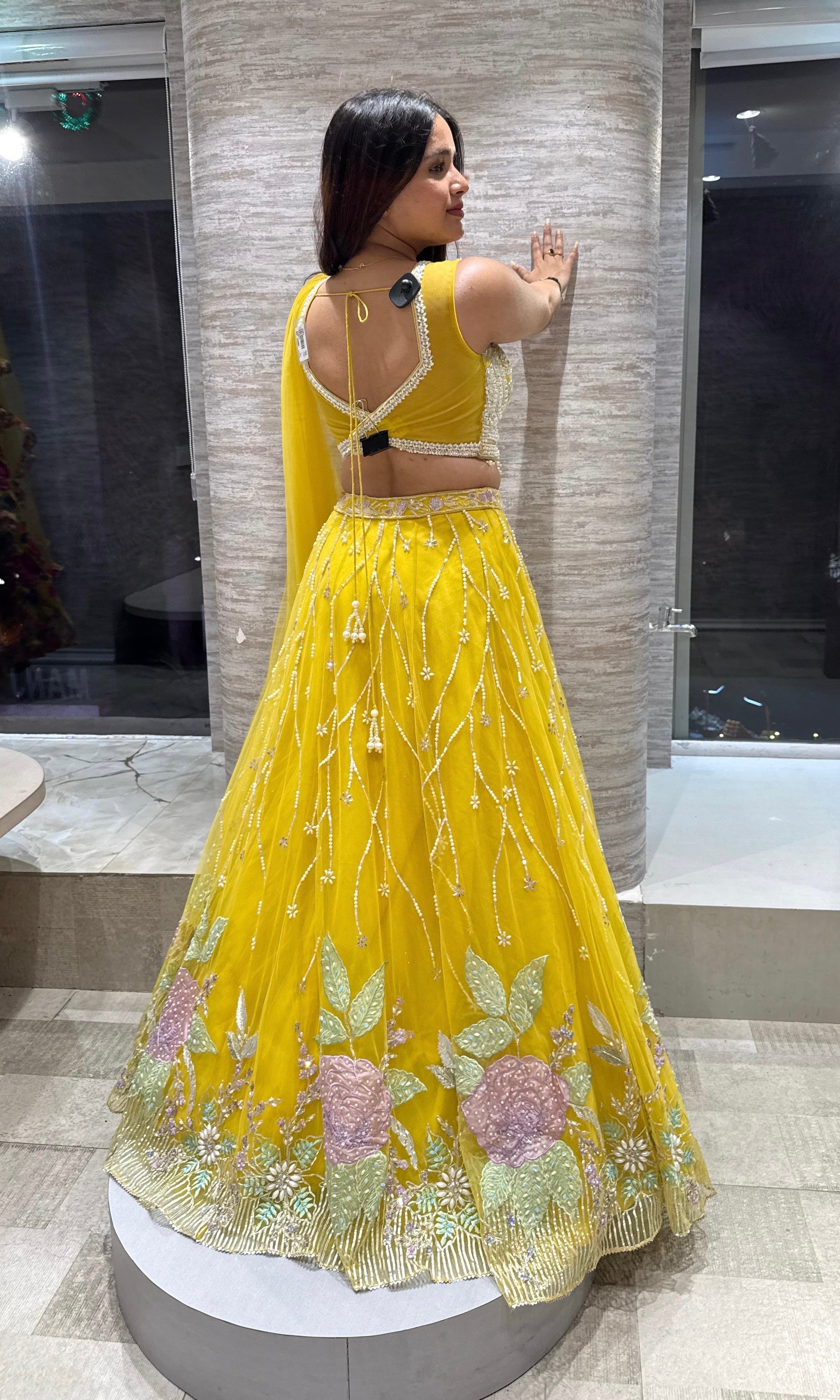 Yellow floral Crystal Embellished Lehenga