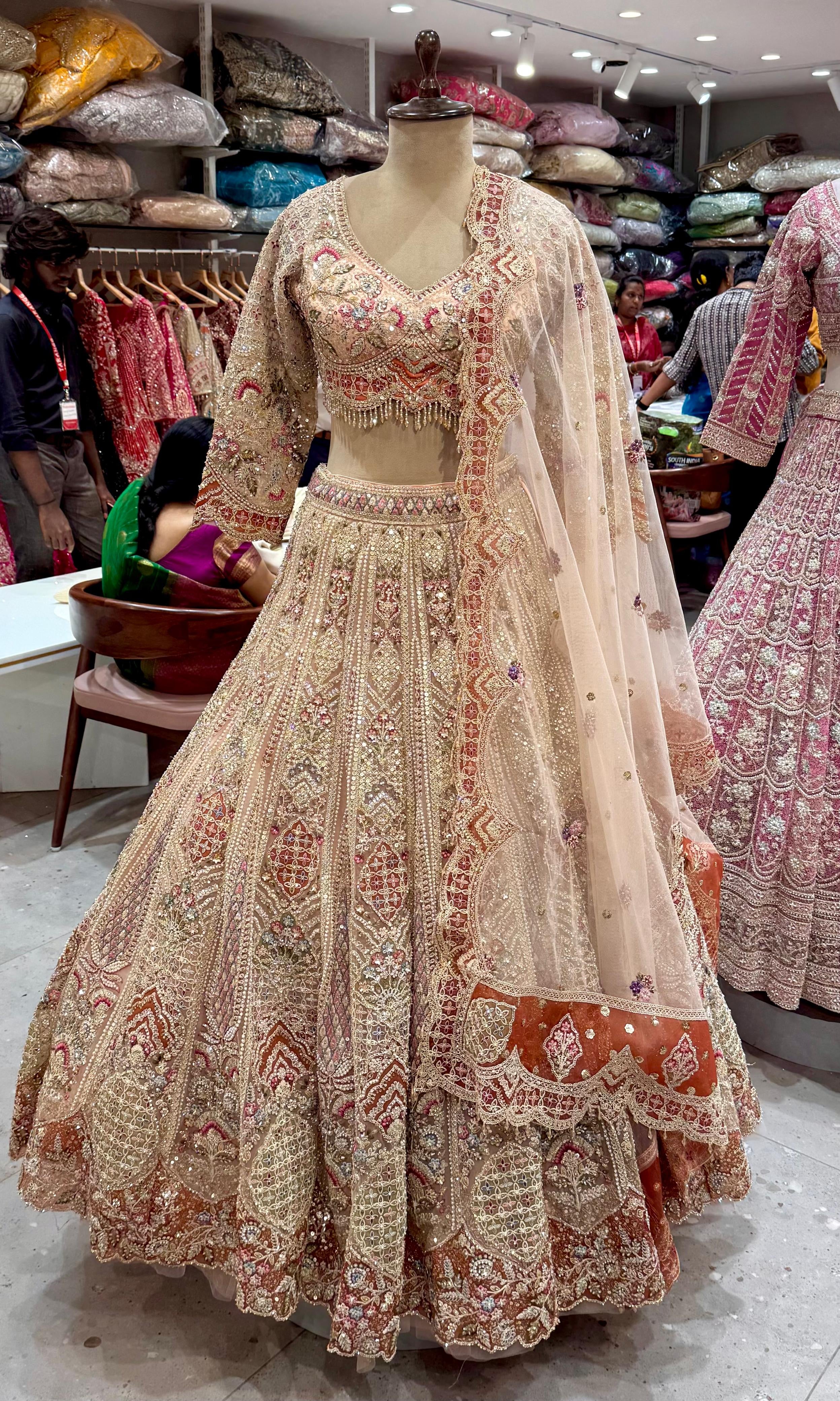 Peach Gold Heavy Embroidered Lehenga