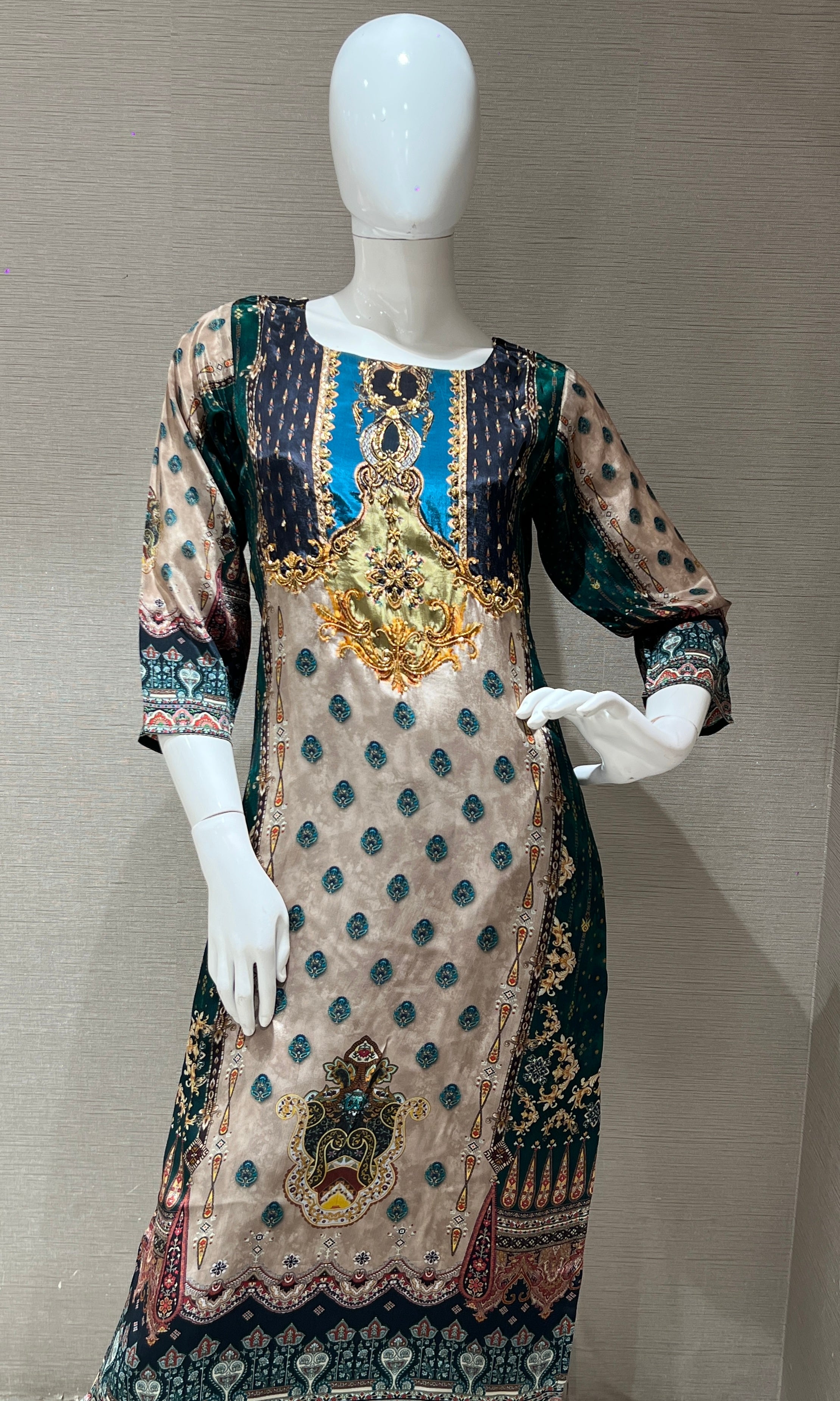 peacock green printed kurta set