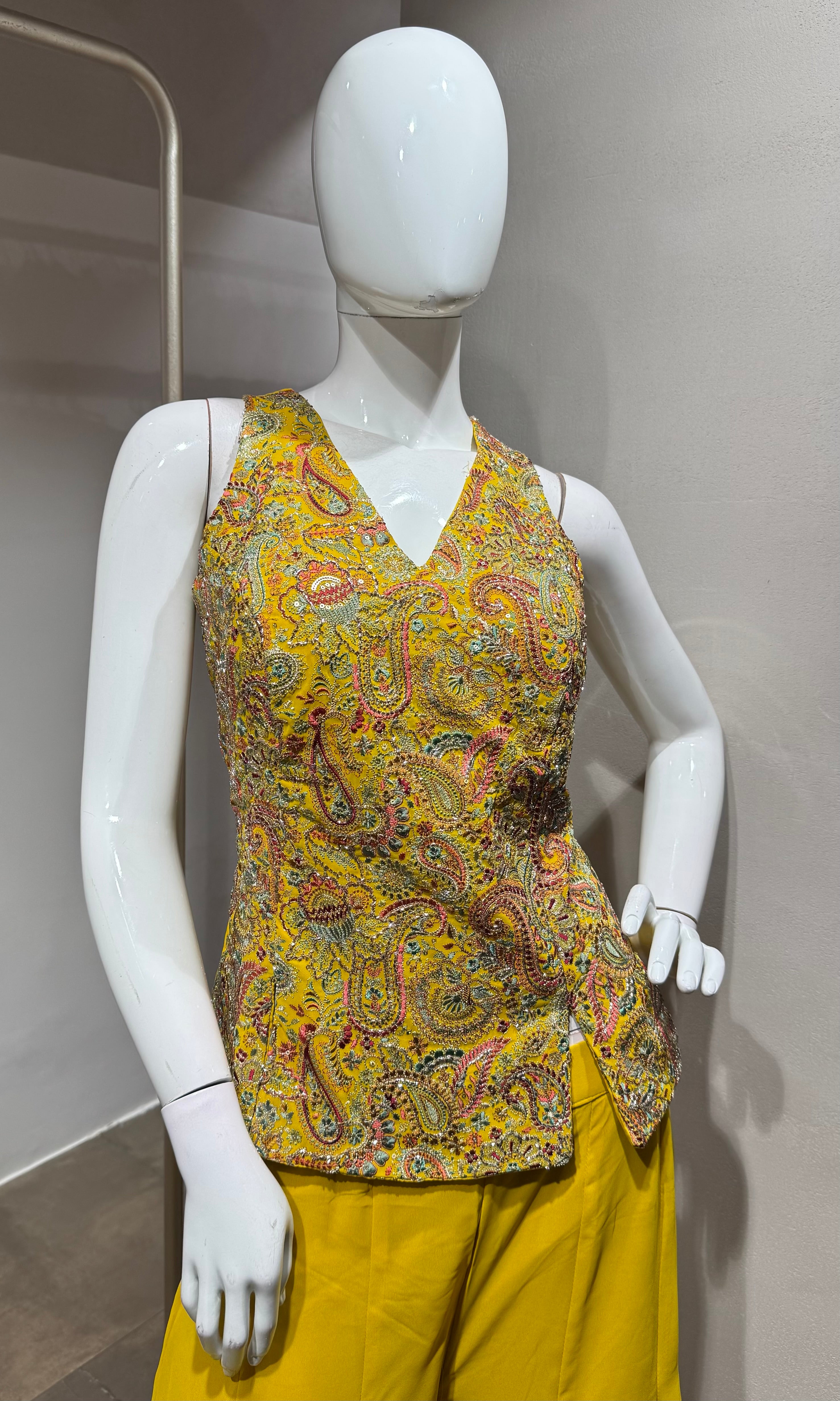 Yellow Chinon Silk Palazzo SET