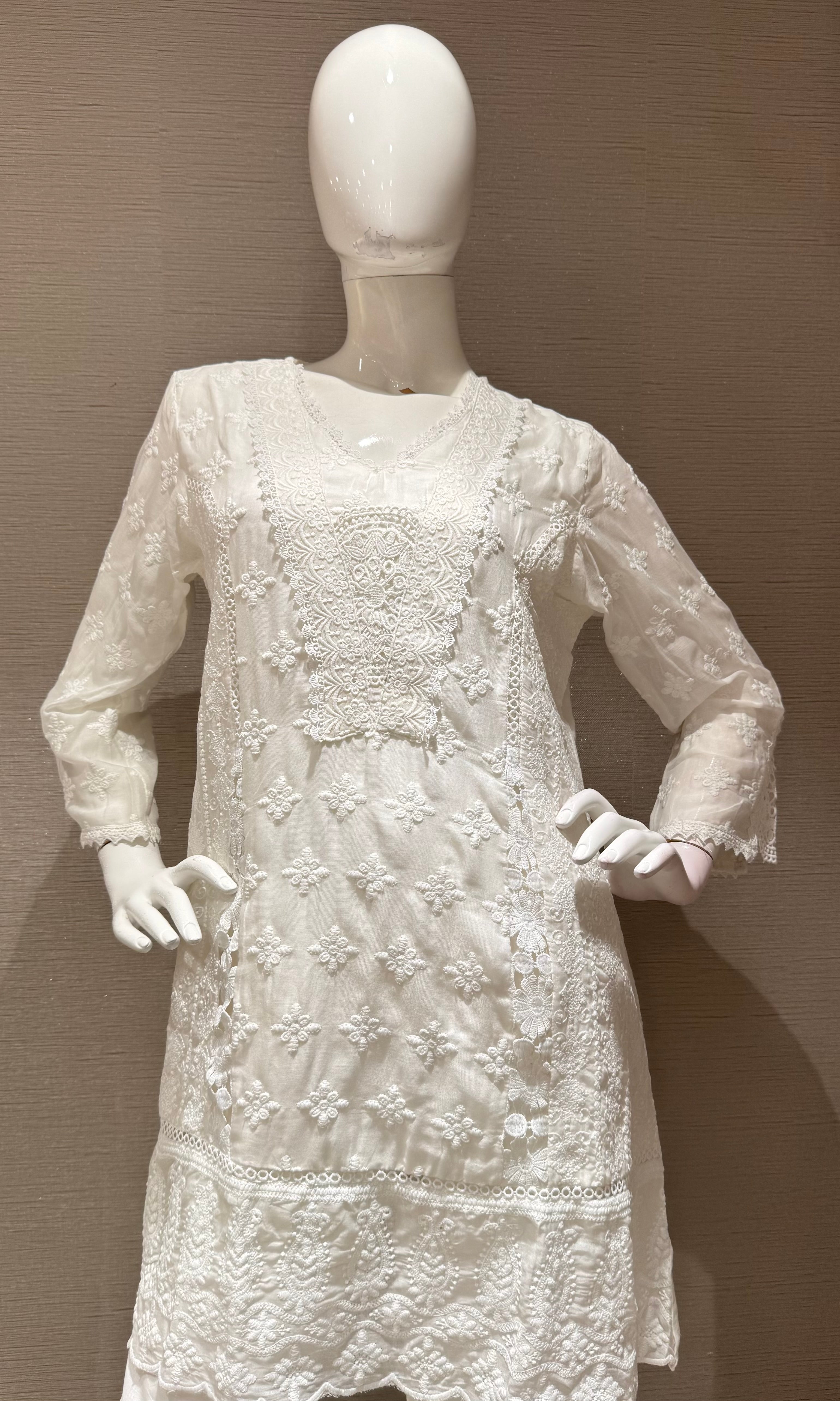 White Embroidered Cotton Cord Set