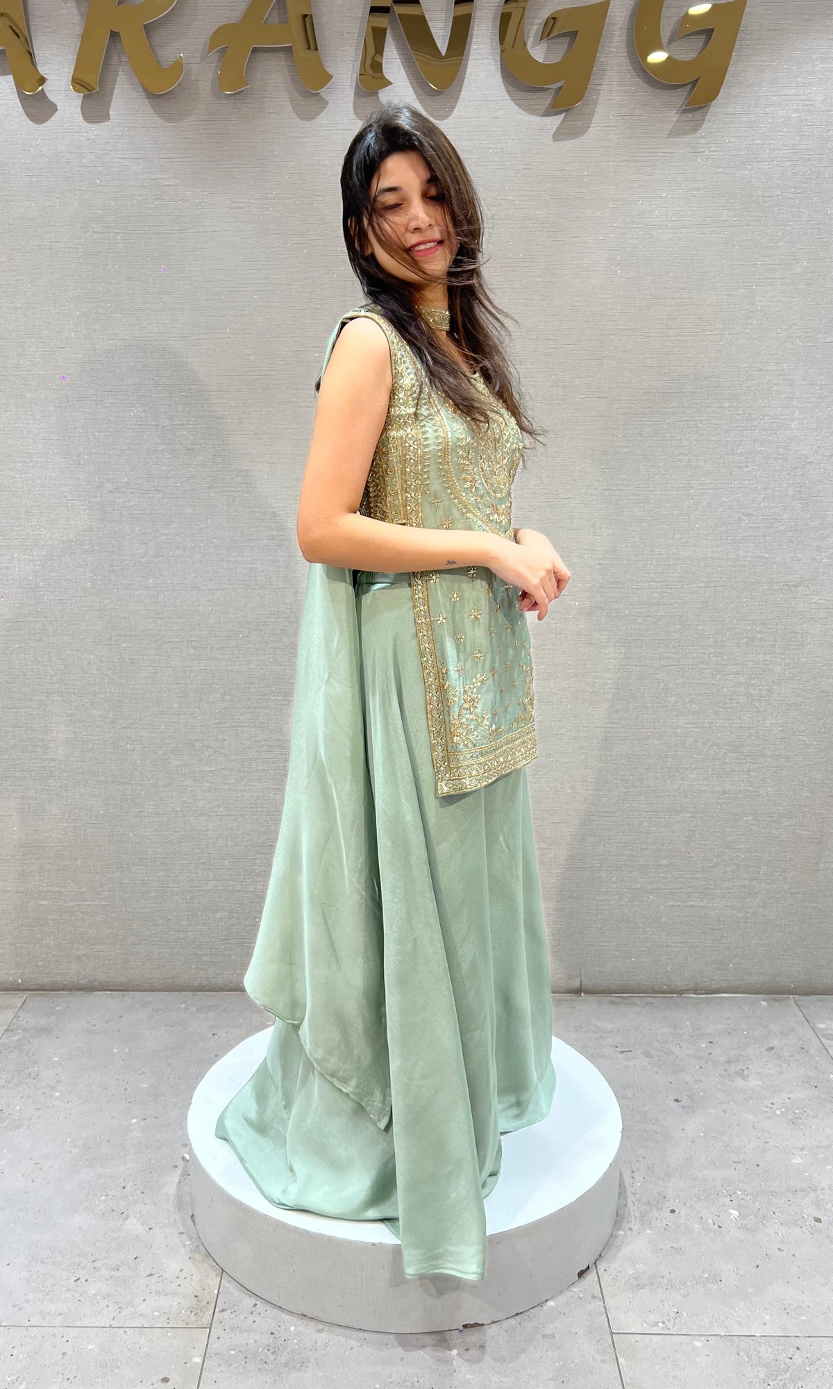 Sage Green Zari Embroidered Chanderi Palazzo Set