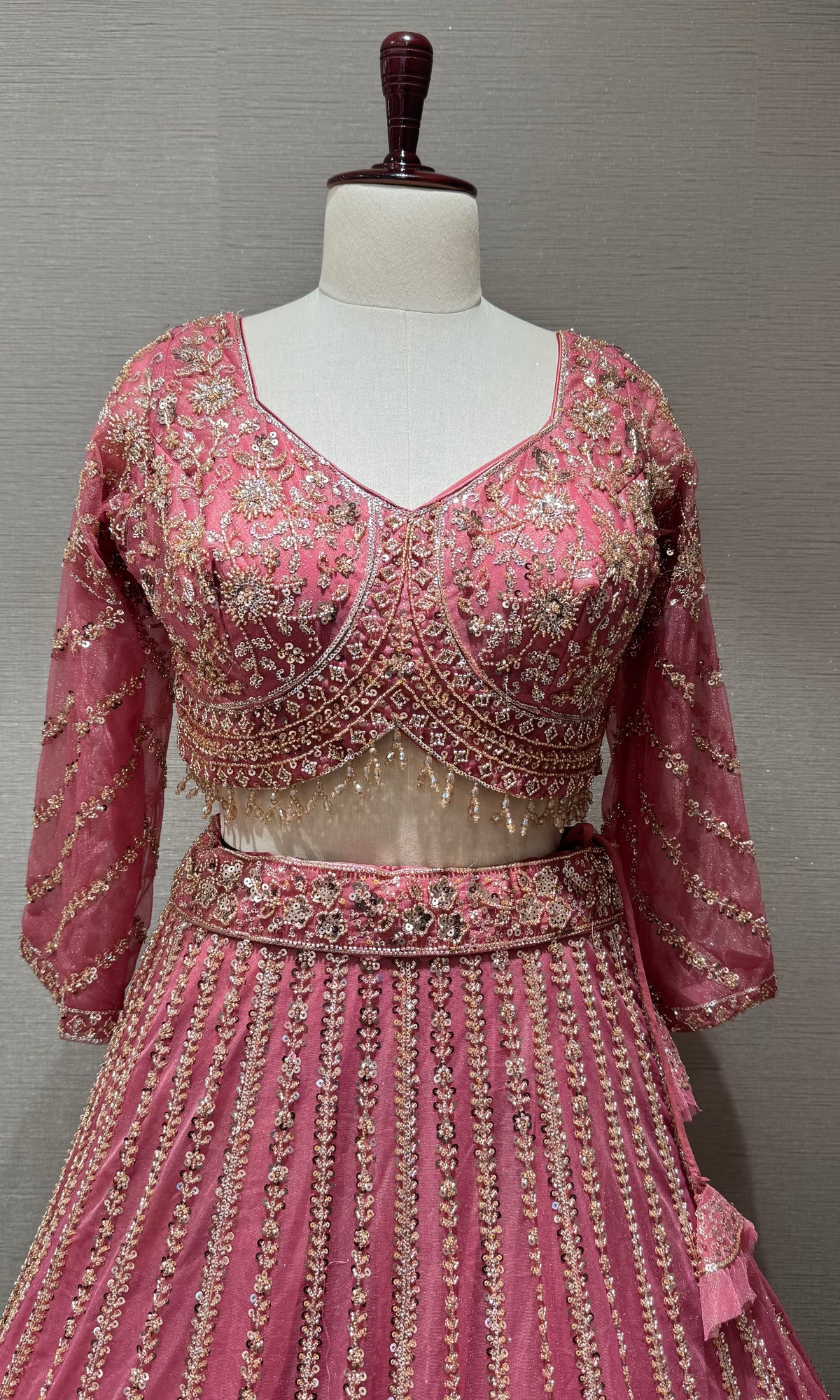 Rose Pink Intricate Embroidered Silk Lehenga Set