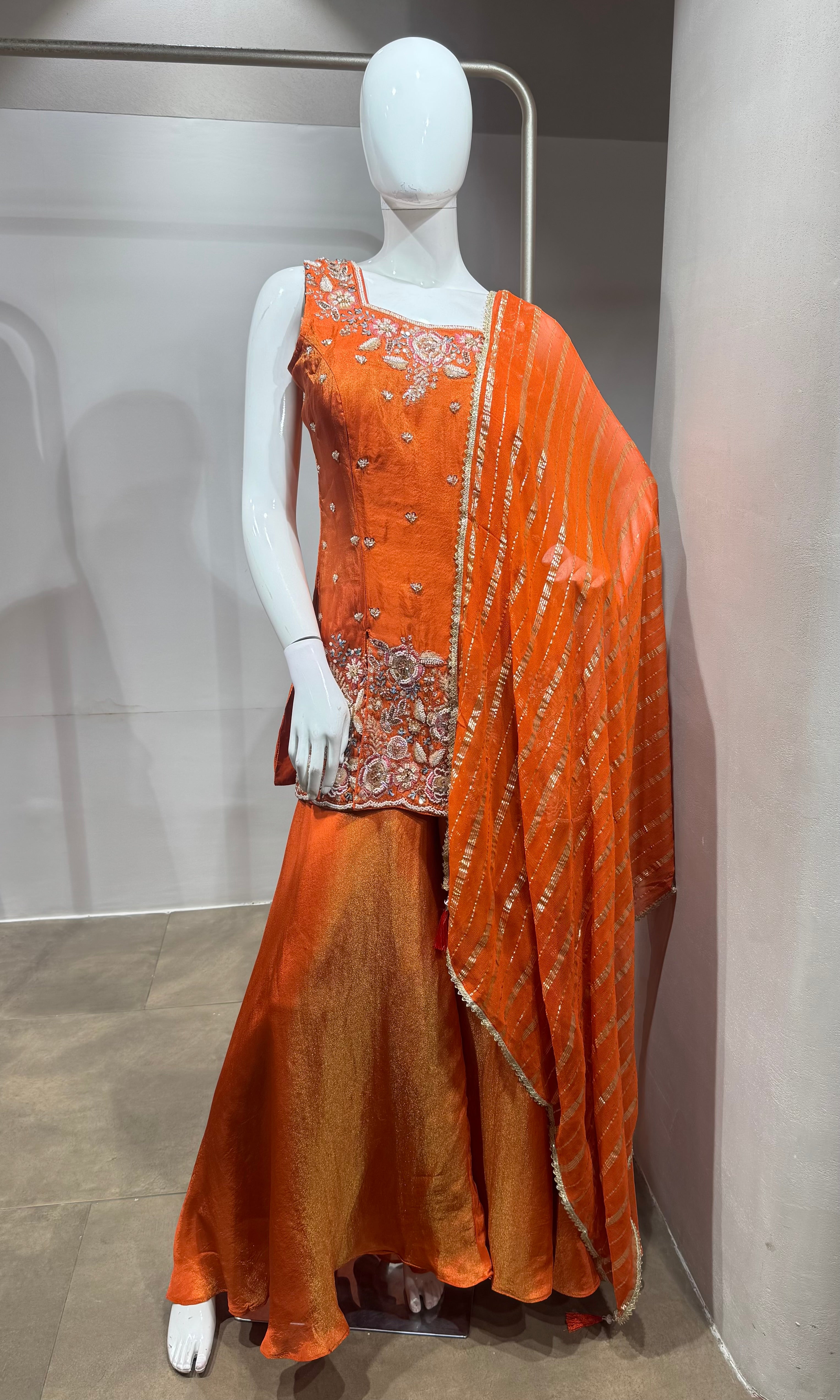 Orange Embroidered Silk Palazzo set