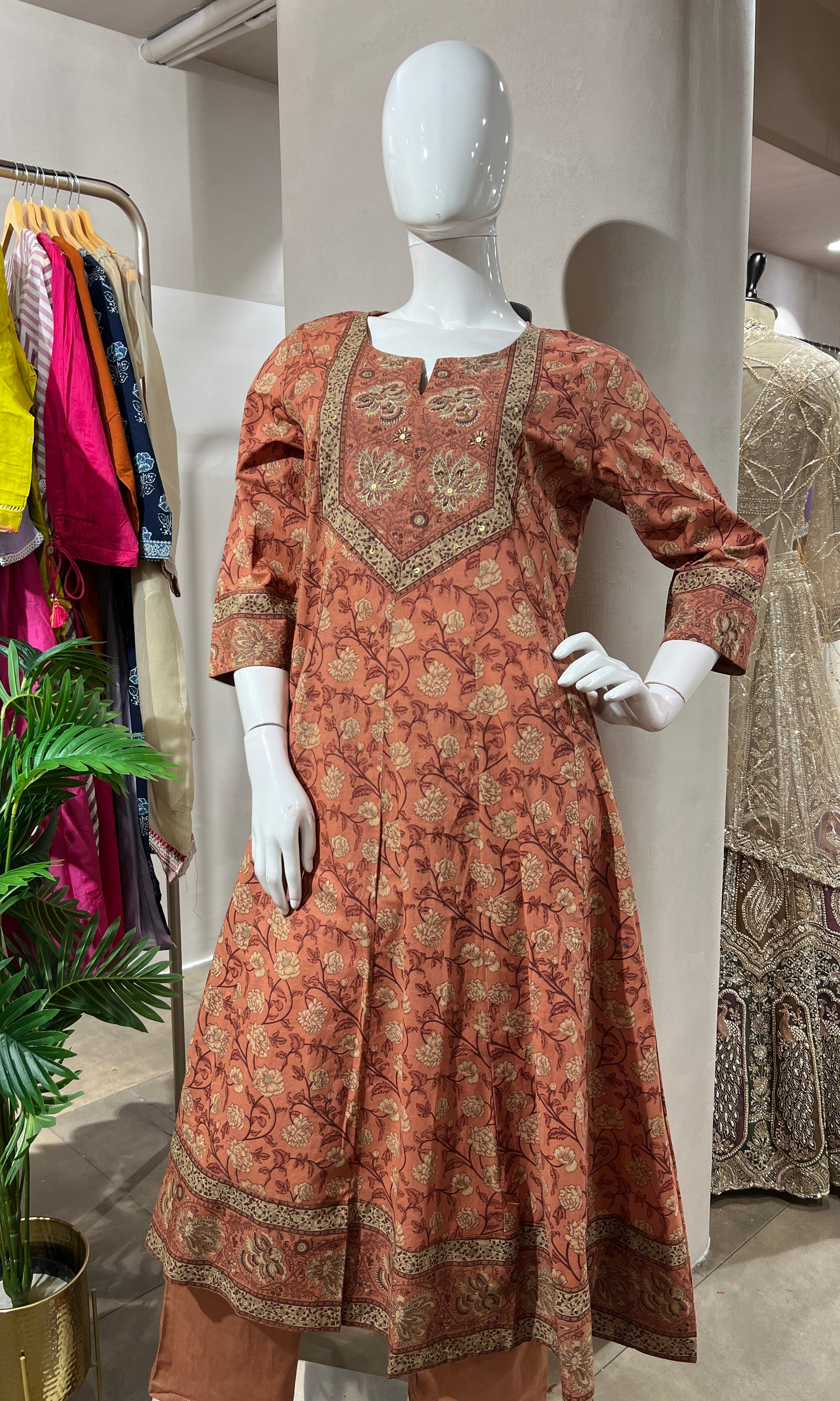 PEACH ETHNIC PRINTED KURTA SET