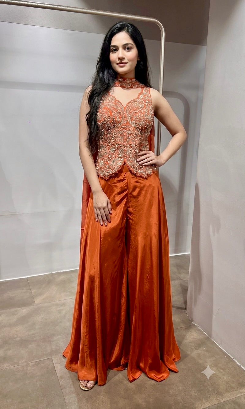 Orange Embroidered corset style palazzo set