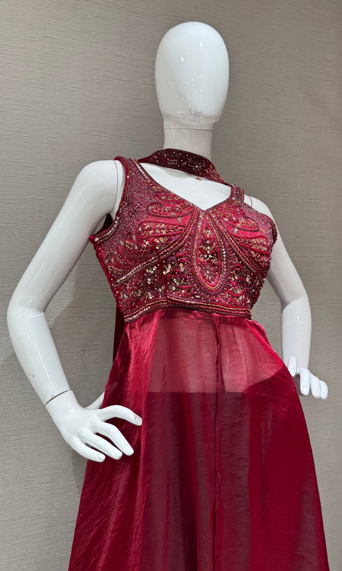 Maroon front slit anarkali with palazzo pants