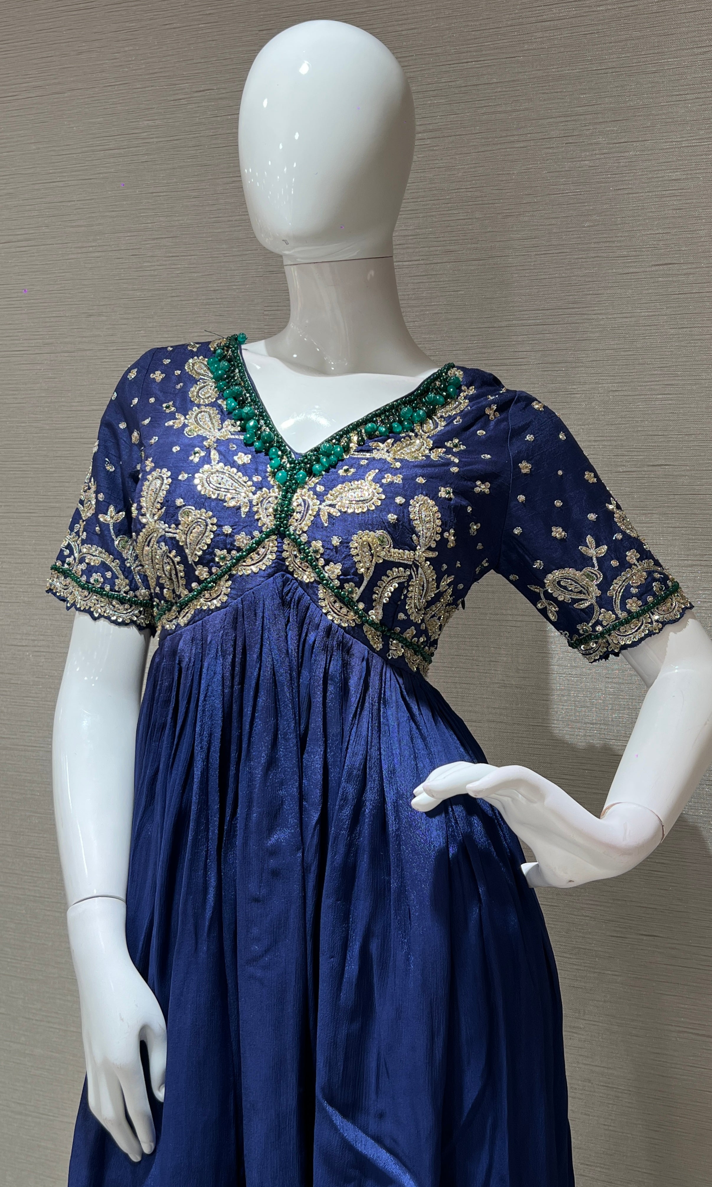 Blue embroidered peplum palazzo SET