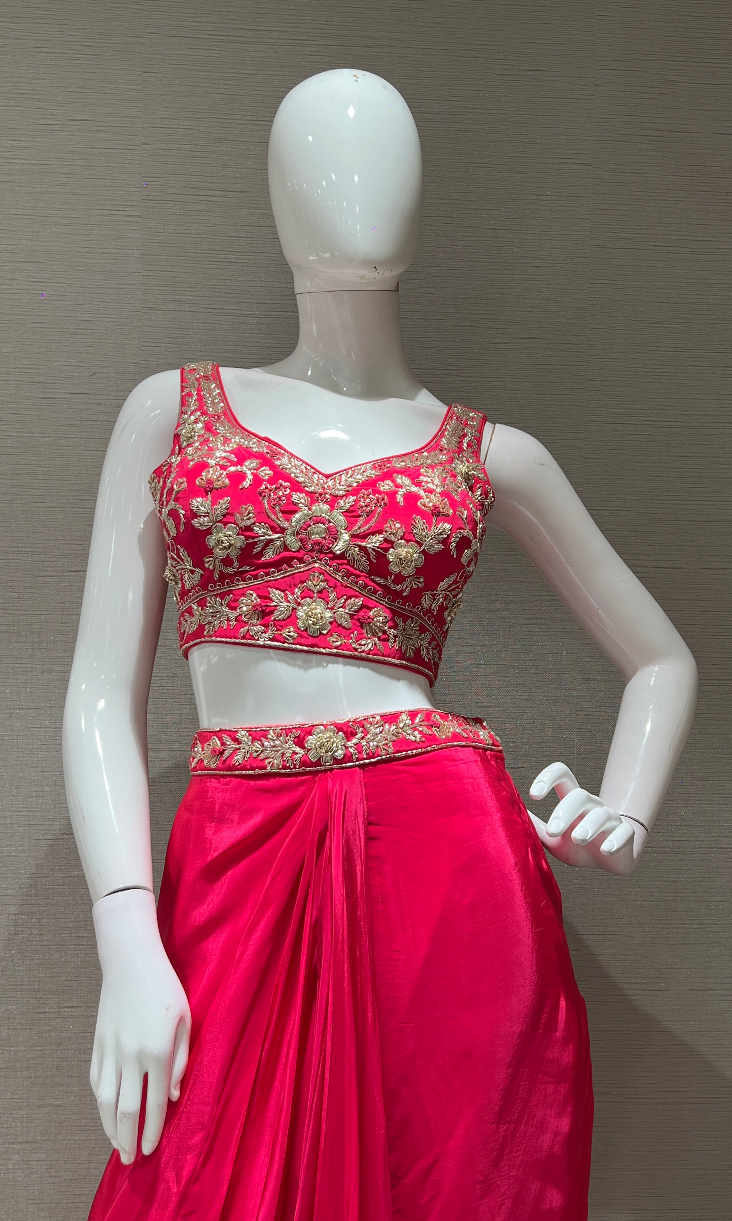 Rani pink EMBROIDERED BLOUSE WITH SKIRT