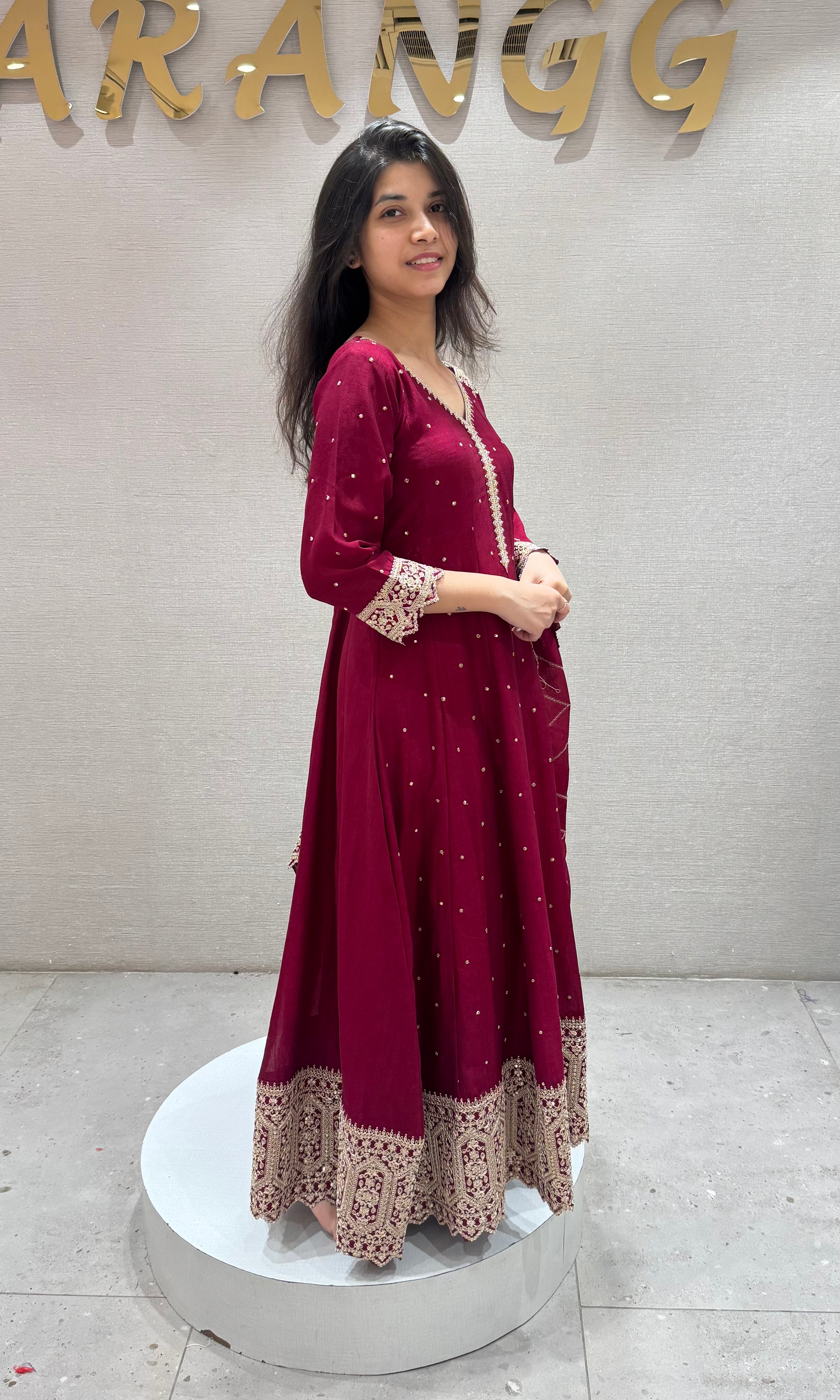 Maroon golden embroidered anarkali