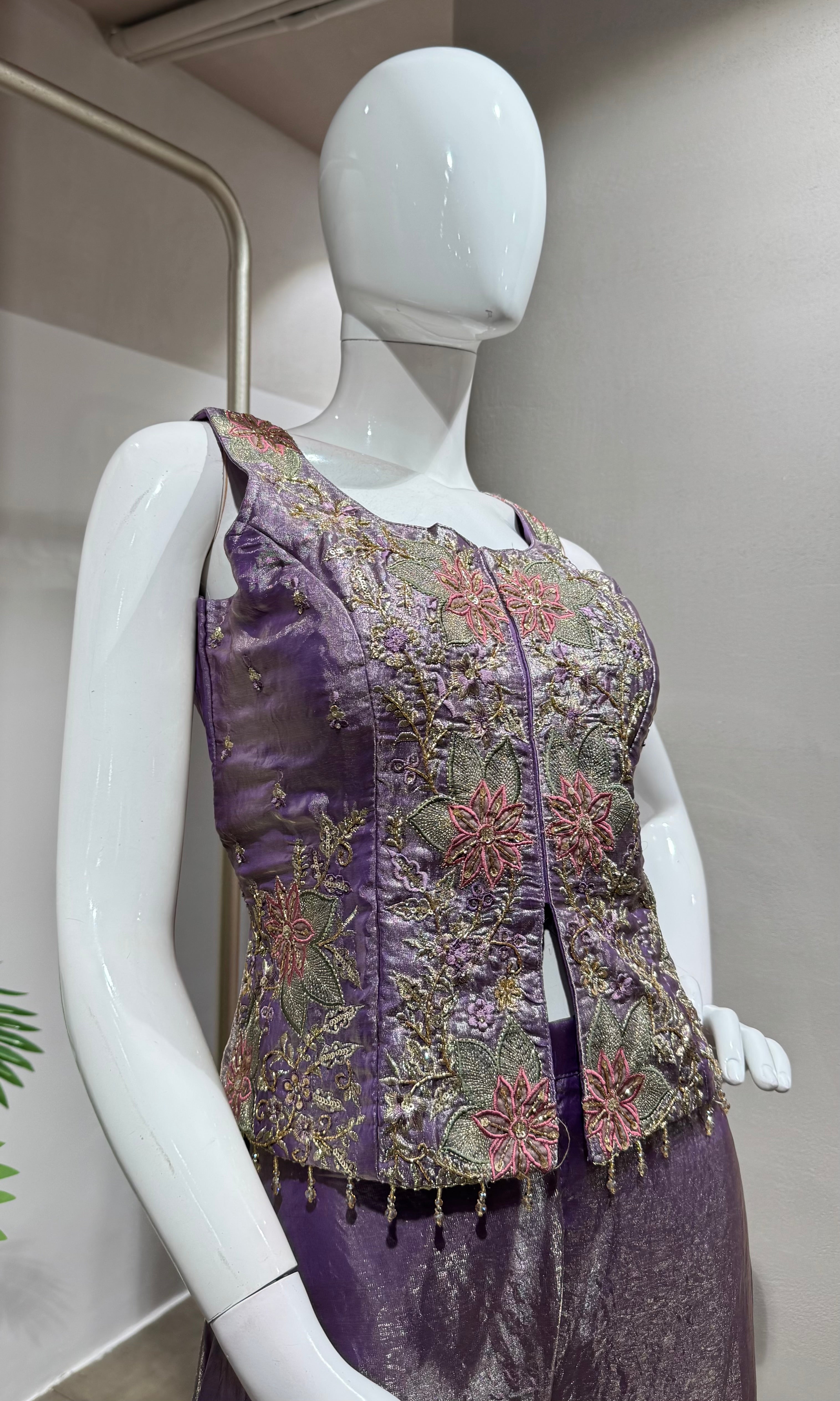 purple blossom tissue palazzo set