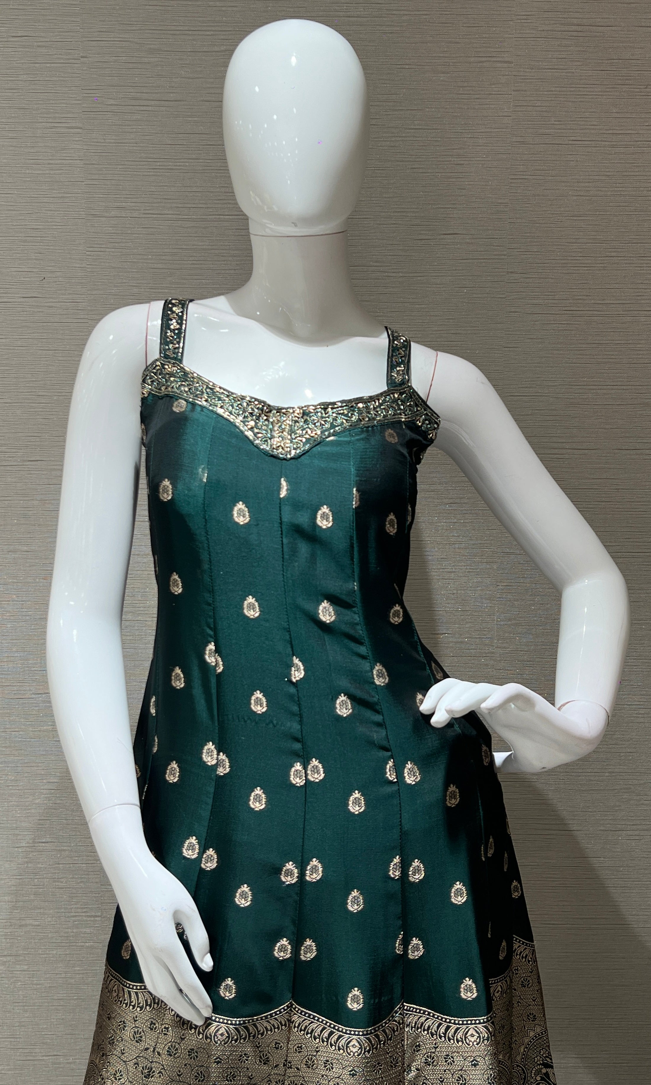 Green Anarkali with Gold Print embroidery