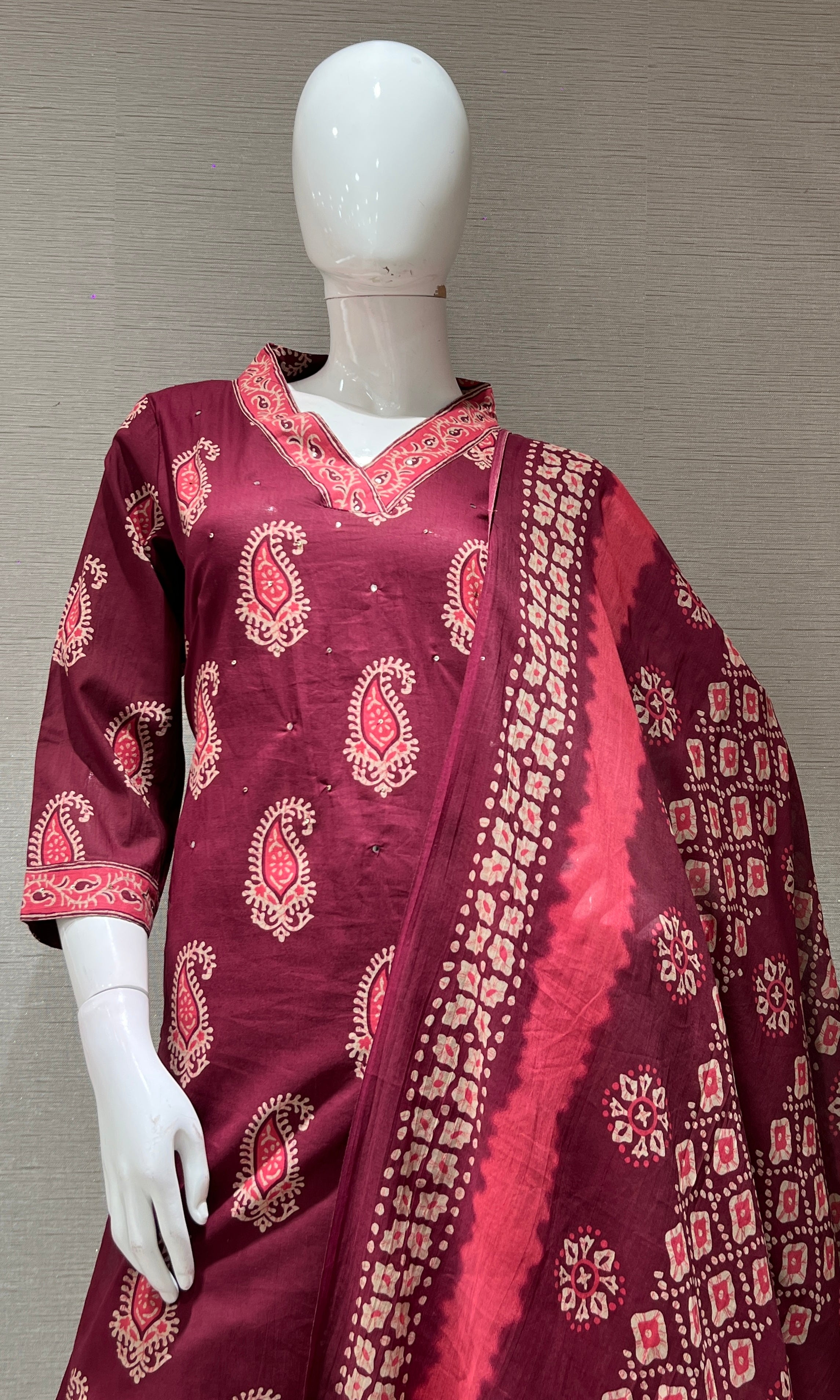 Maroon ETHNIC PRINT kurta set