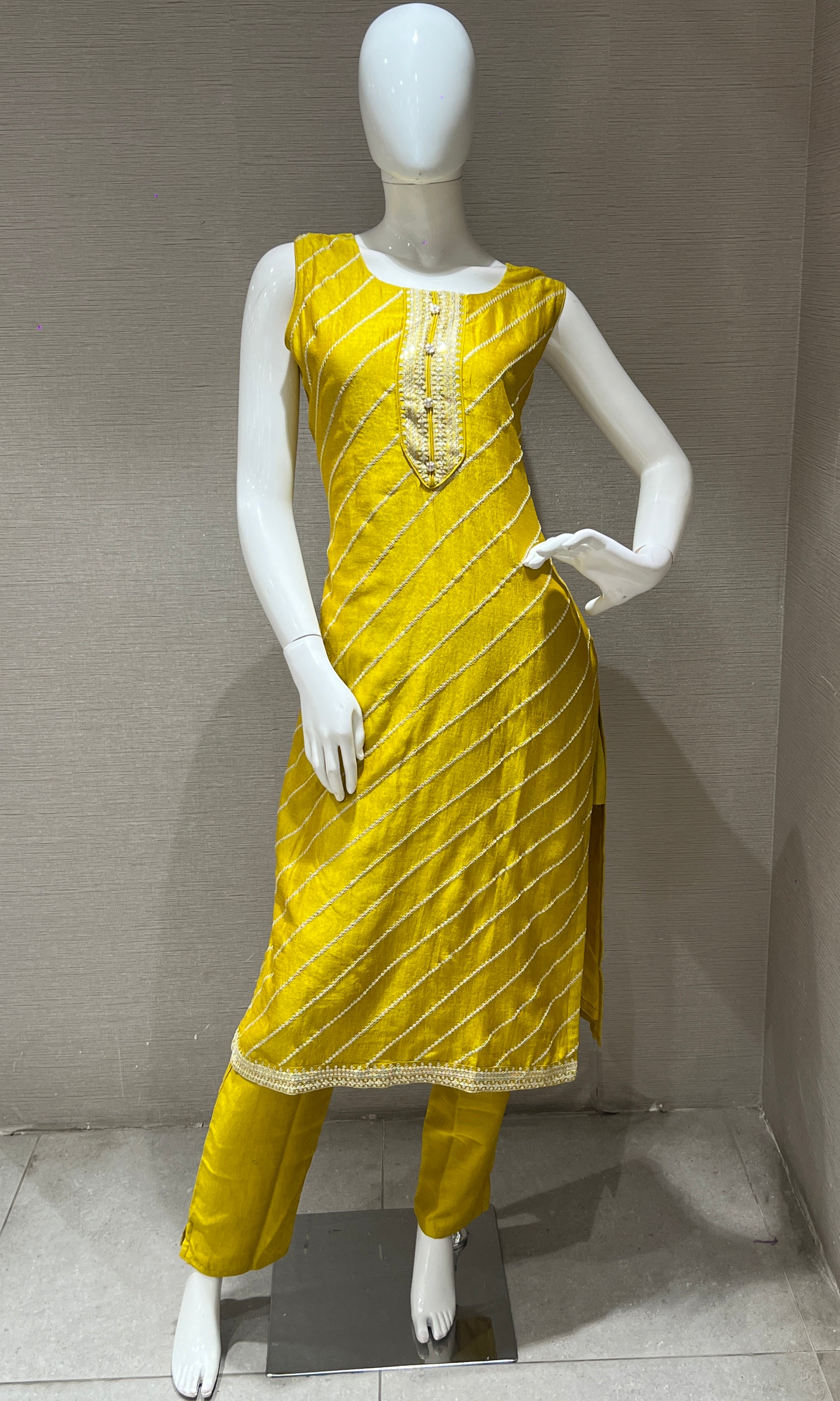Yellow gold embroidered kurta set