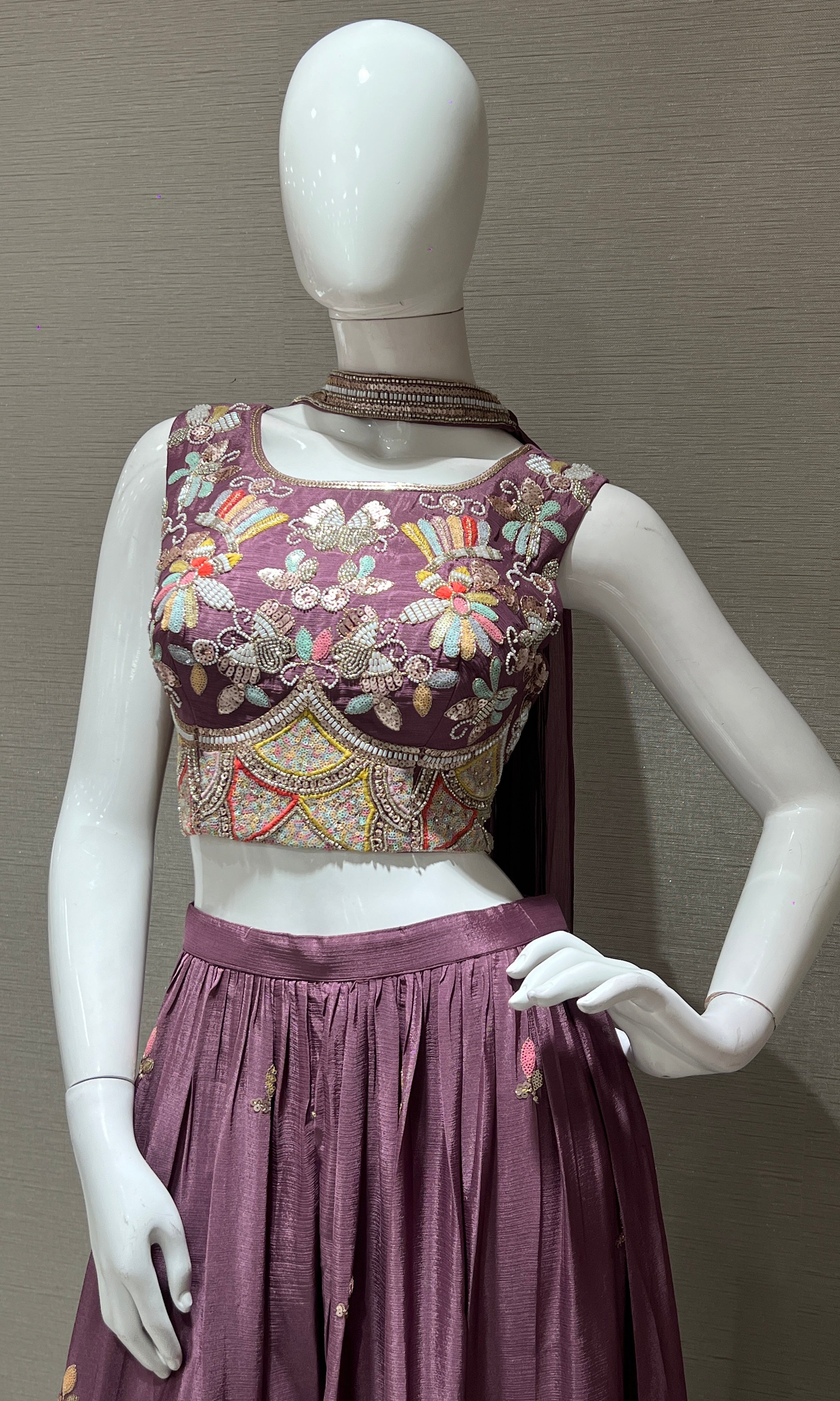 Lilac Embroidered Crop Top and Palazzo Set