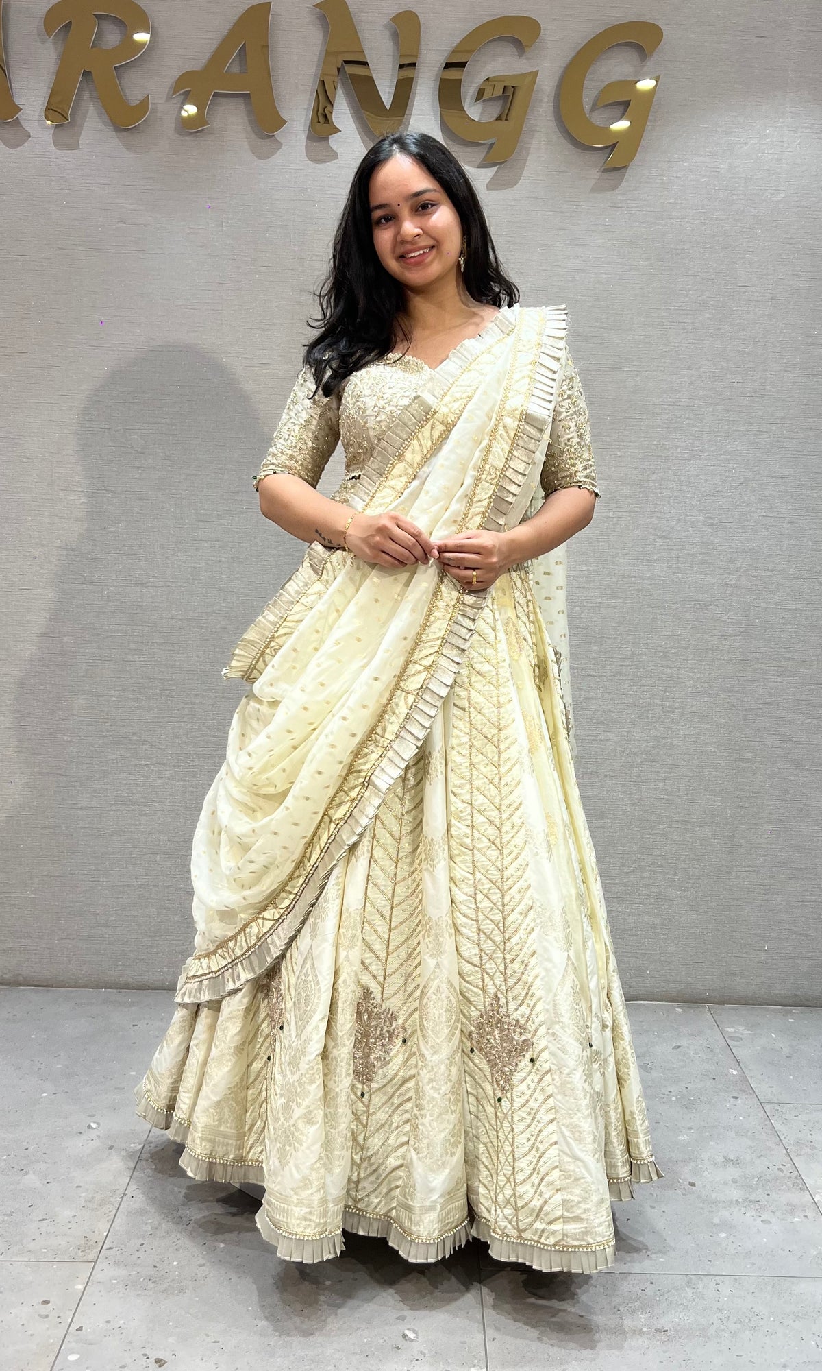 Ivory white gold lehenga WITH BEADS