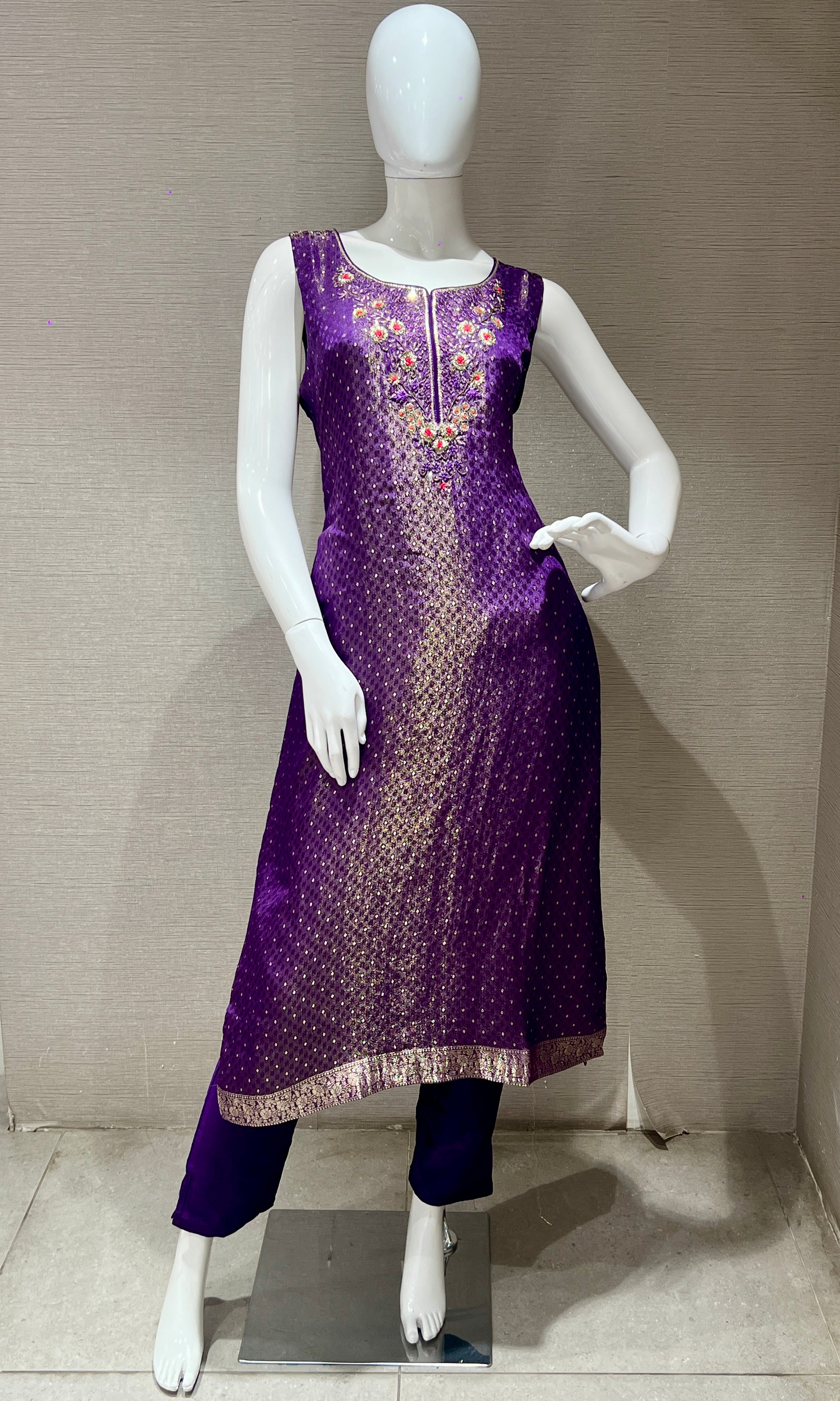 Purple Embroidered Banarasi Kurta Set
