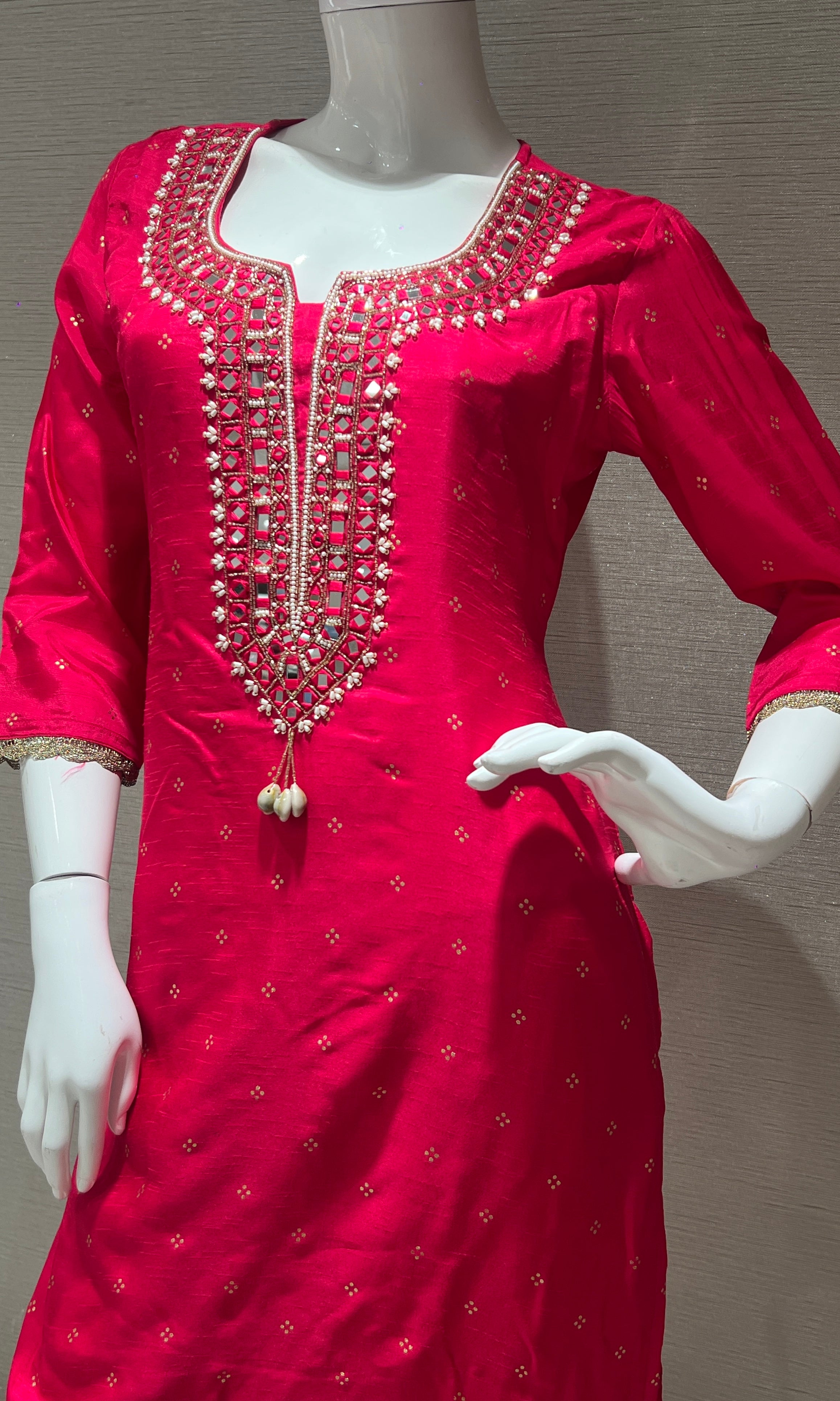 Pink Embroidered Kurta with Brocade Dupatta