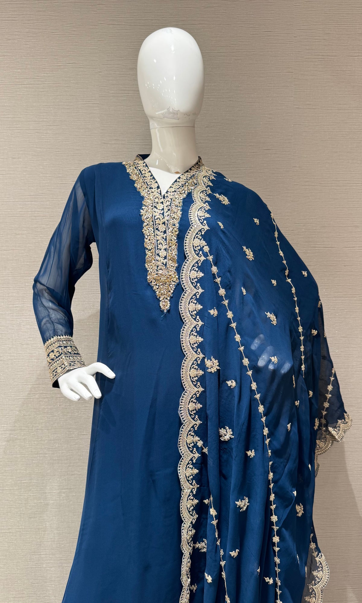 Peacock Blue Embroidered Salwar Silk Kurta Set with Dupatta