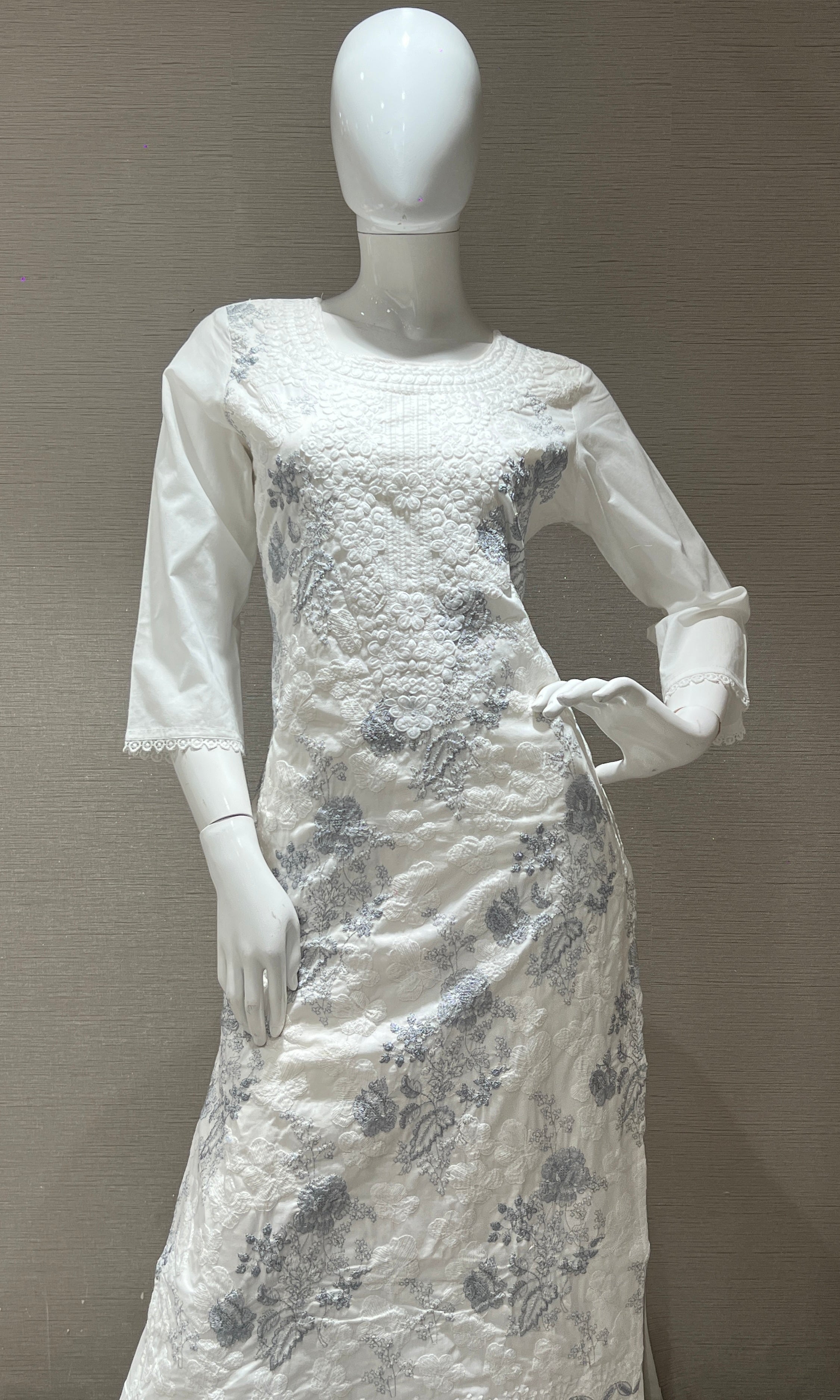 Elegant Grey Kurta Set with Printed Dupatta