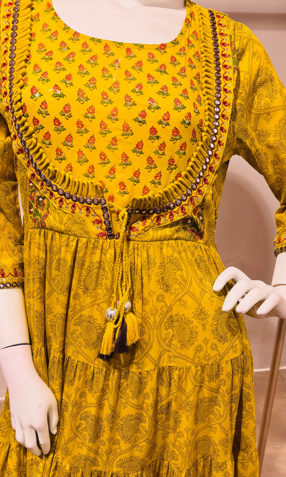 Green printed long frock